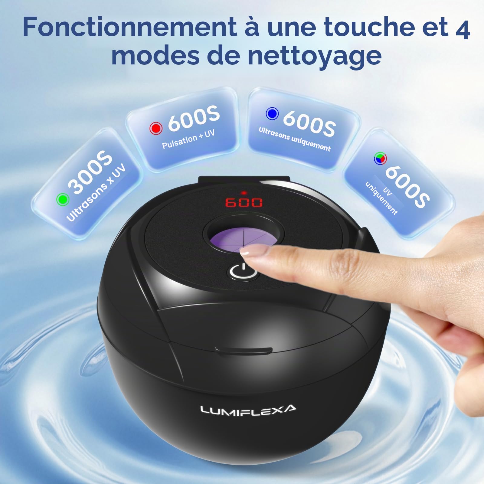 Nettoyeur Ultrasons 45000Hz Gouttière Dentaire 4 Lampes UV 200ml 4 Modes Nettoyage Prothèses Dentaires Bijoux Noir