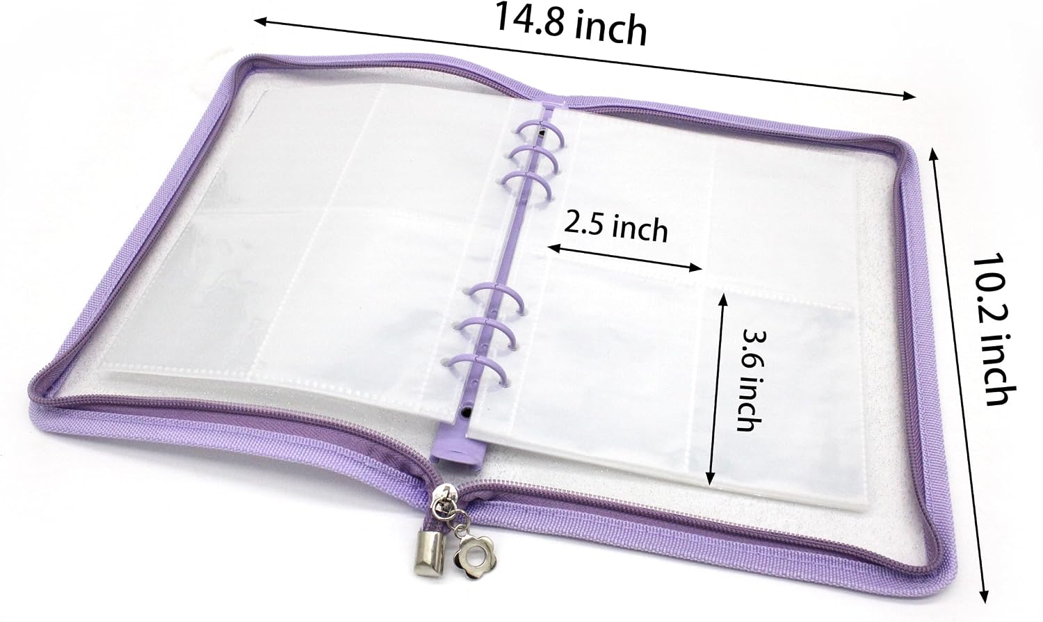 Sonjade Glitter Reusable Sticker Book Collecting Organizer Binder Storage Books, Purple Trim, Clear Plastic Pages Stickers Display with 240 Pockets and Zipper Closure, Purple