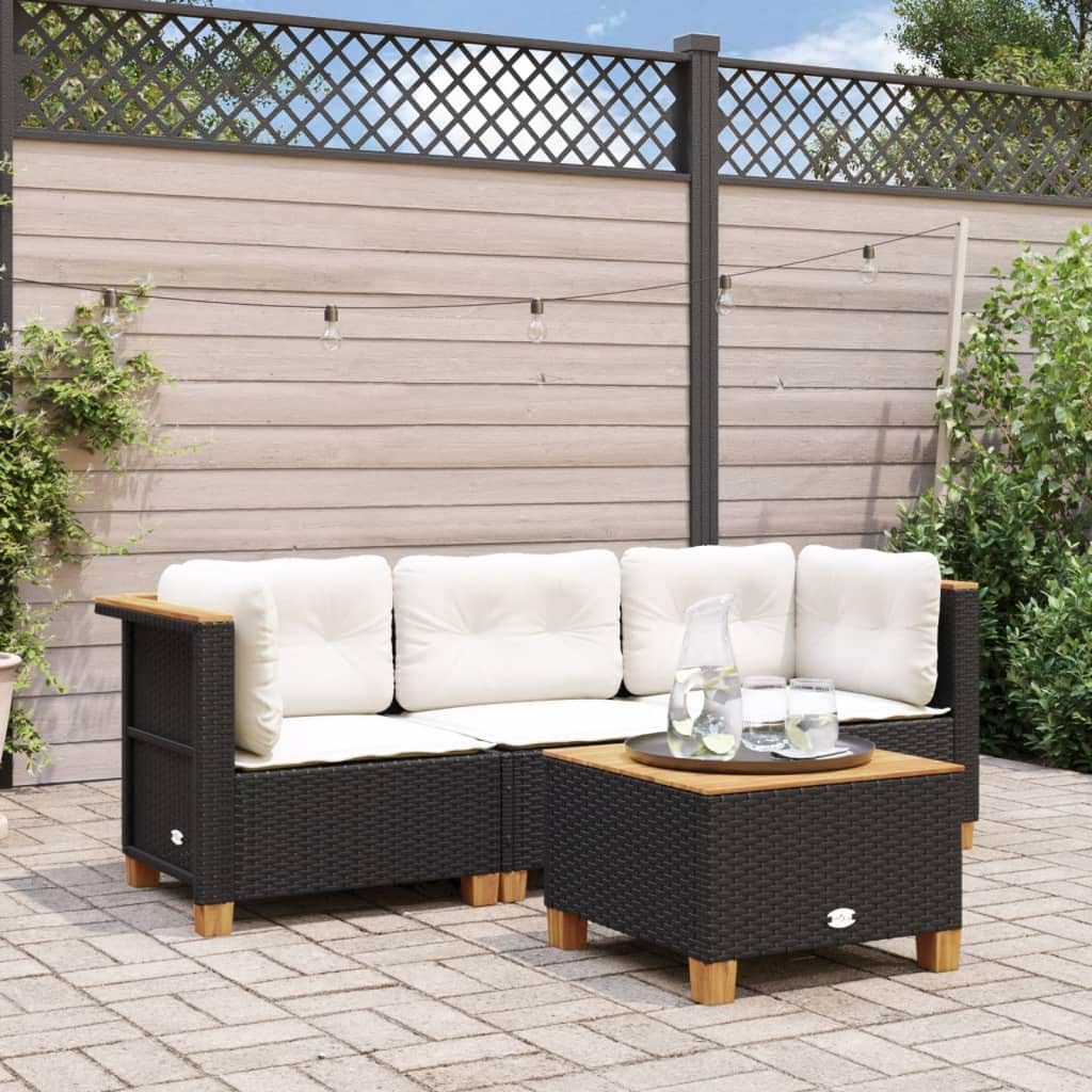 Sofá Jardín de Ratán de 3 Plazas, Sofá Exterior Negro Modular con Cojines Acolchados, Dimensiones 190.5 x 63.5 x 62 cm