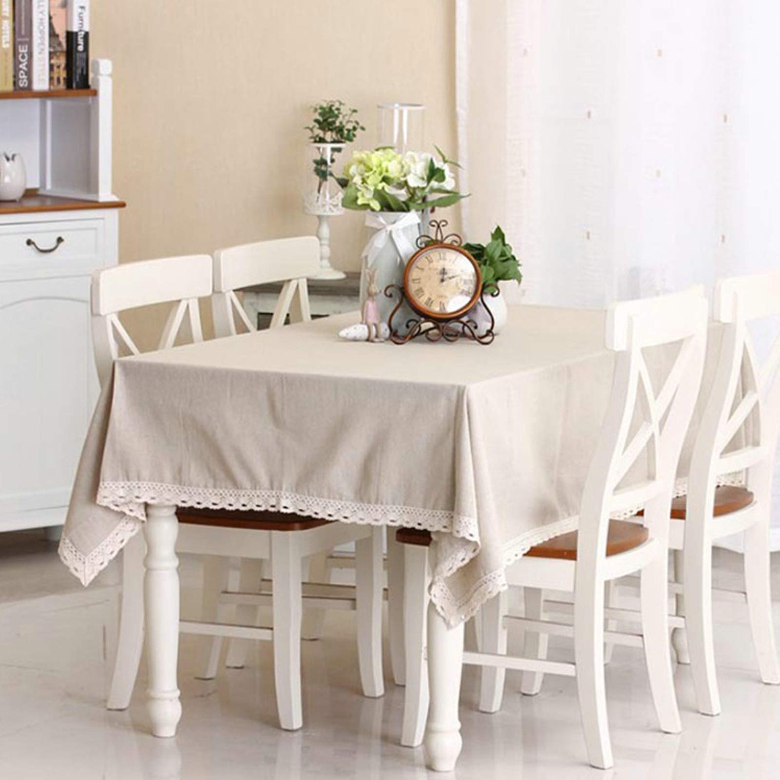 Nappe dentelle beige gris en coton lin avec finitions de qualité supérieure