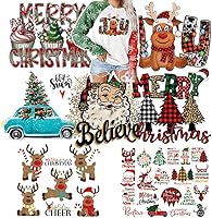 Vista 8 de Calcomanías de Navidad para planchar, parches de Navidad, calcomanías de Papá Noel, muñeco de nieve, ciervo, sombrero de Navidad, campana, pingüino
