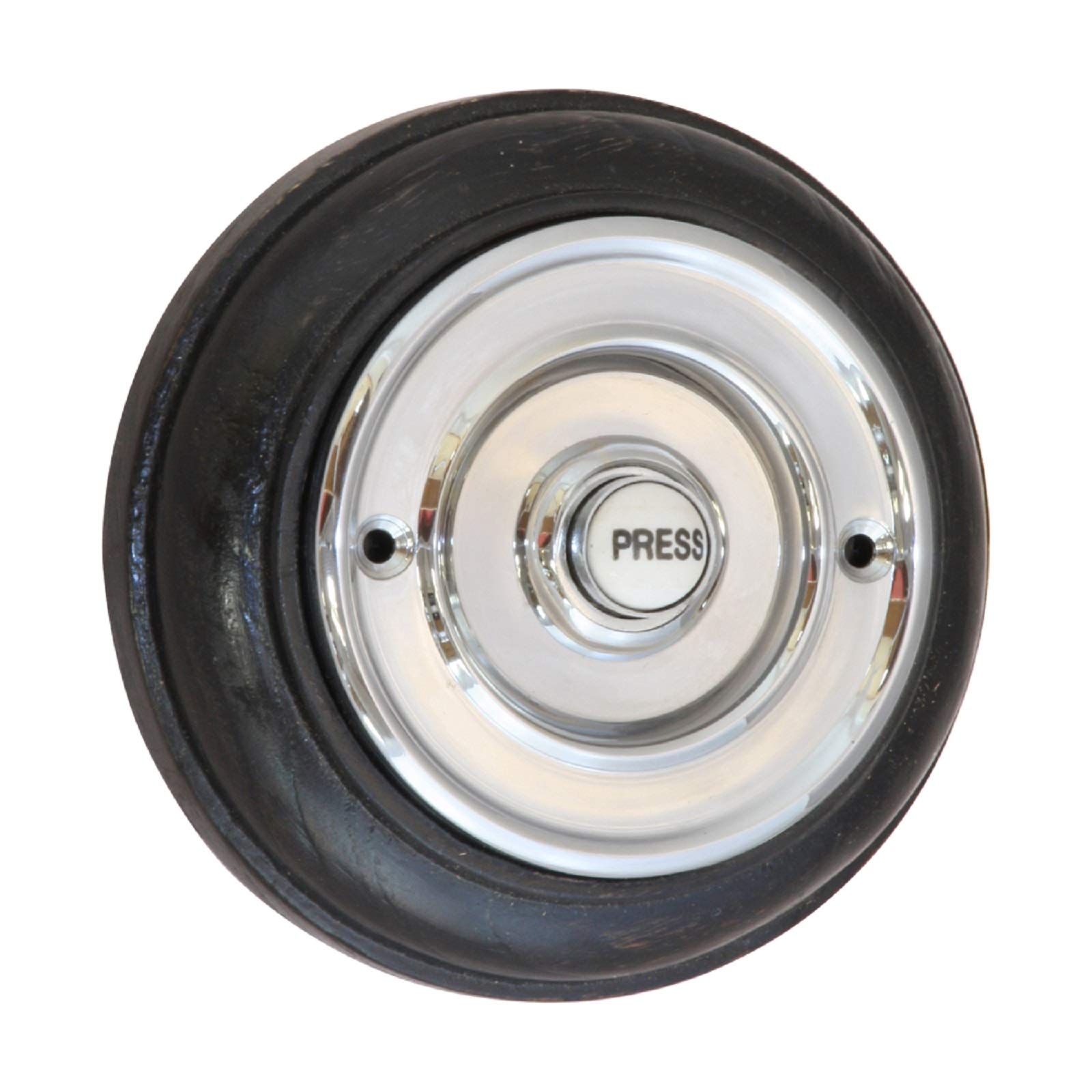 House Of Brass Dark Round 76Mm Bell Push Mounted On Oak Plinth - Polished Chrome