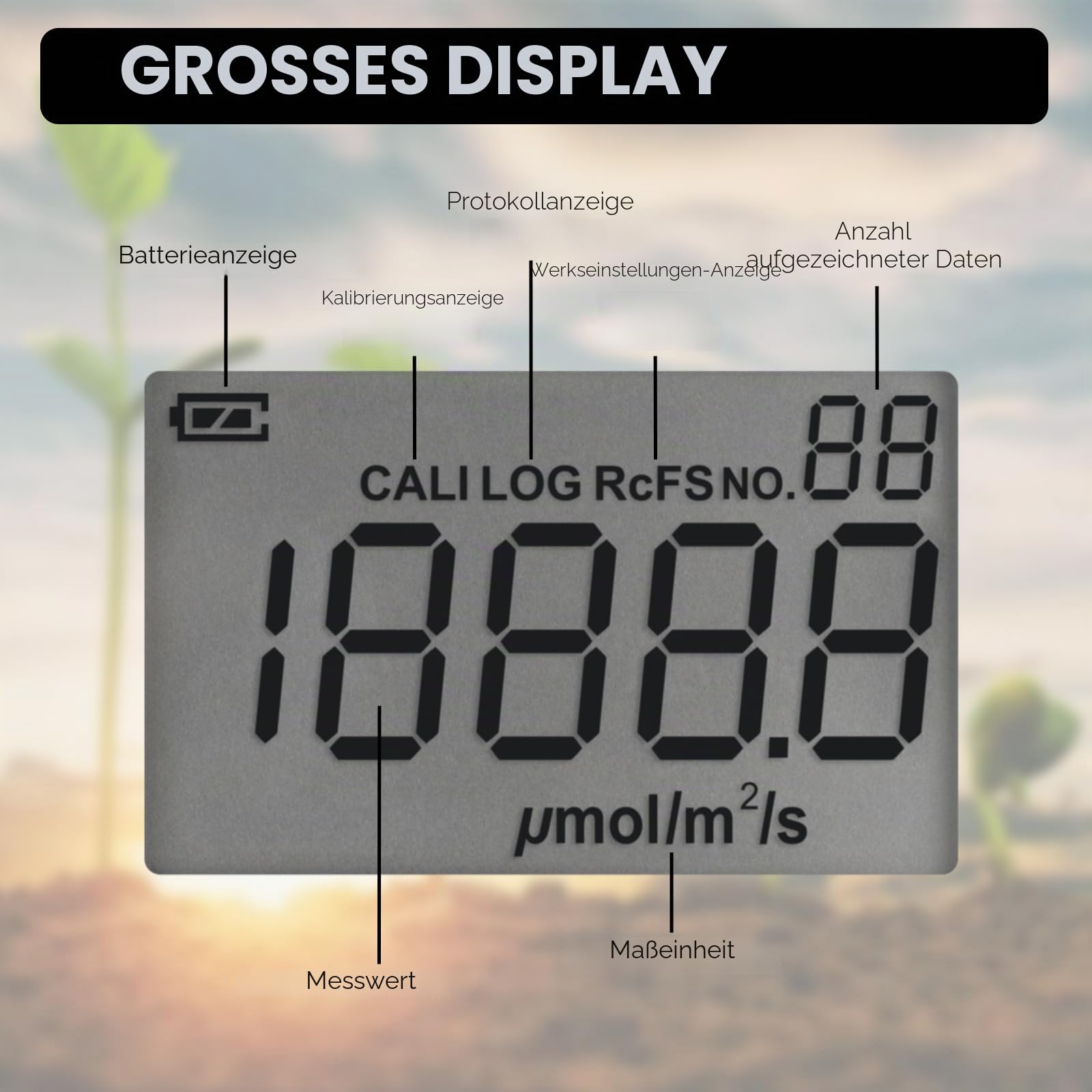 PAR-Meter, PAR-Meter für Riffaquarium, IP68 wasserdichtes Aquarien-PAR-Meter, 400-700 nm Spektralbereich, PPFD-Meter mit Datenlogger, 94 cm (37 Zoll) Teleskopstange, 2 m (79 Zoll) Sensorkabel