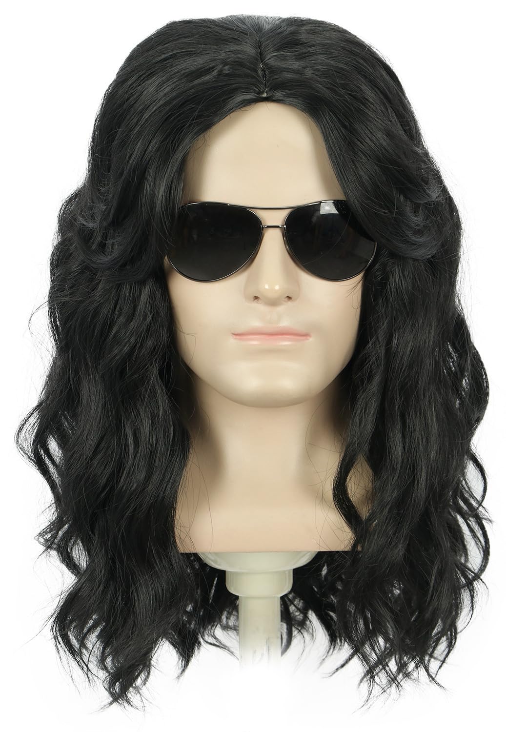 Yuehong Men Long Curly Black Wig Film Anime Cosplay Party Costume Hair Heat Resistant Synthetic Fibers Soft Durable Breathable Wig