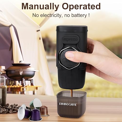 Miniatura 2 de Mini máquina de café expreso, portátil compatible con cápsulas y café en polvo, pequeña cafetera de viaje, operación manual, presión de 18 bares,