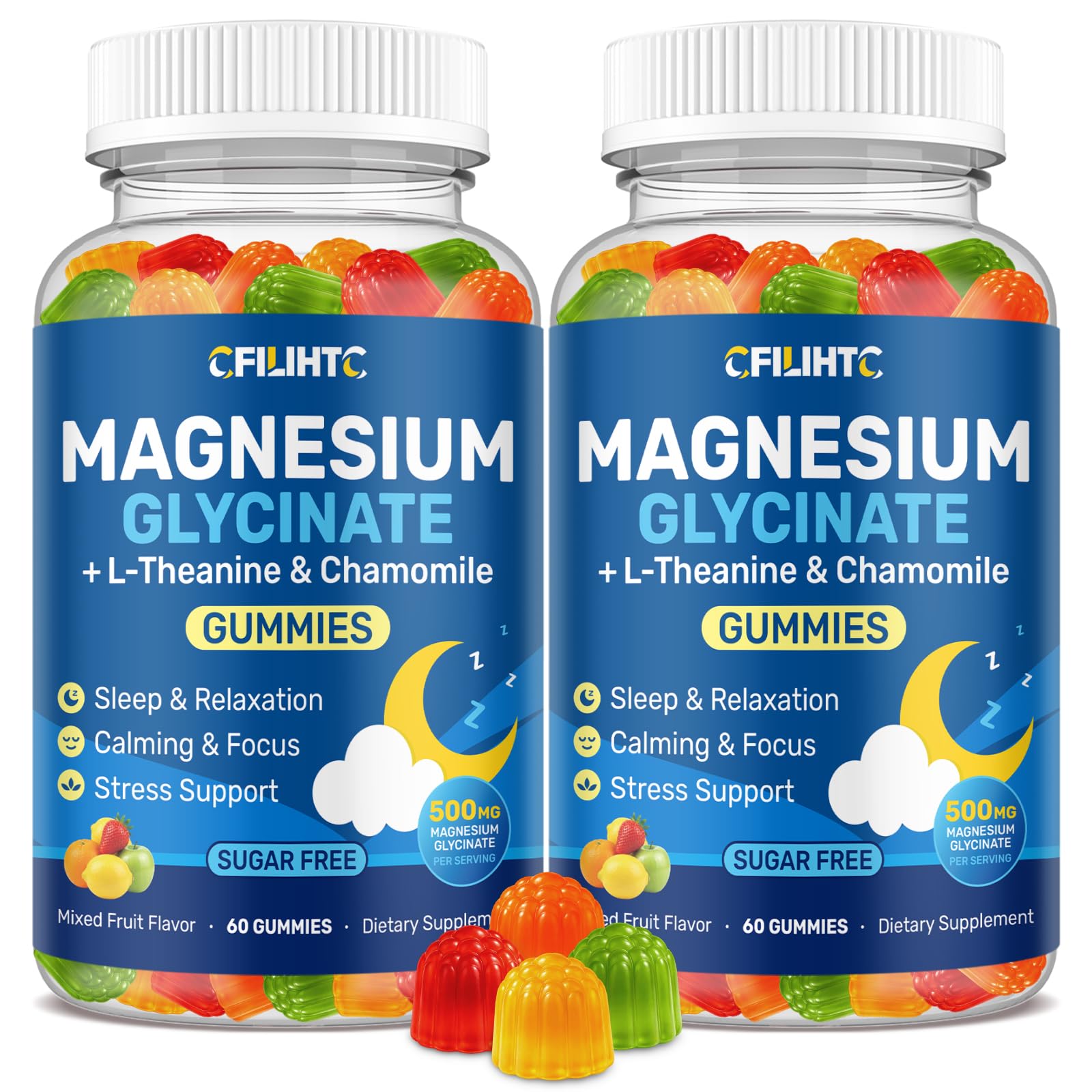 Magnesium Glycinate Gummies 500mg with L-Theanine & Chamomile for Calm, Sleep, Stress Relief, Sugar Free, Vegan, Non-GMO - Strawberry Flavor, 60 Count — Amazon image 10