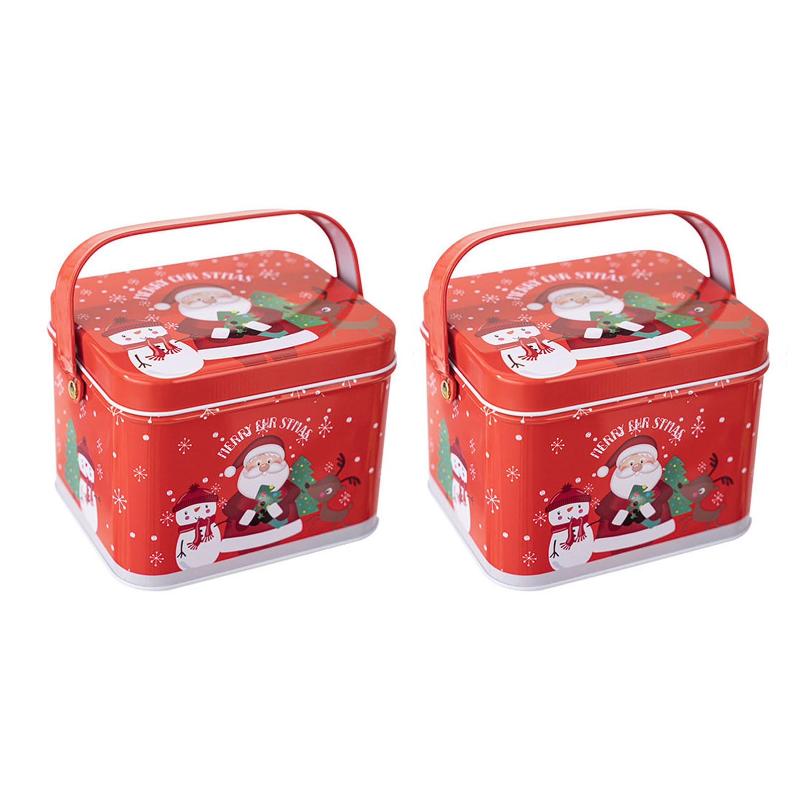 Msioytog 2pcs Christmas Candy Boxes with Handle Handheld Sweets Tins Portable Tinplate Candies Holders Sugar Storage Container Family Gathering Candy Box