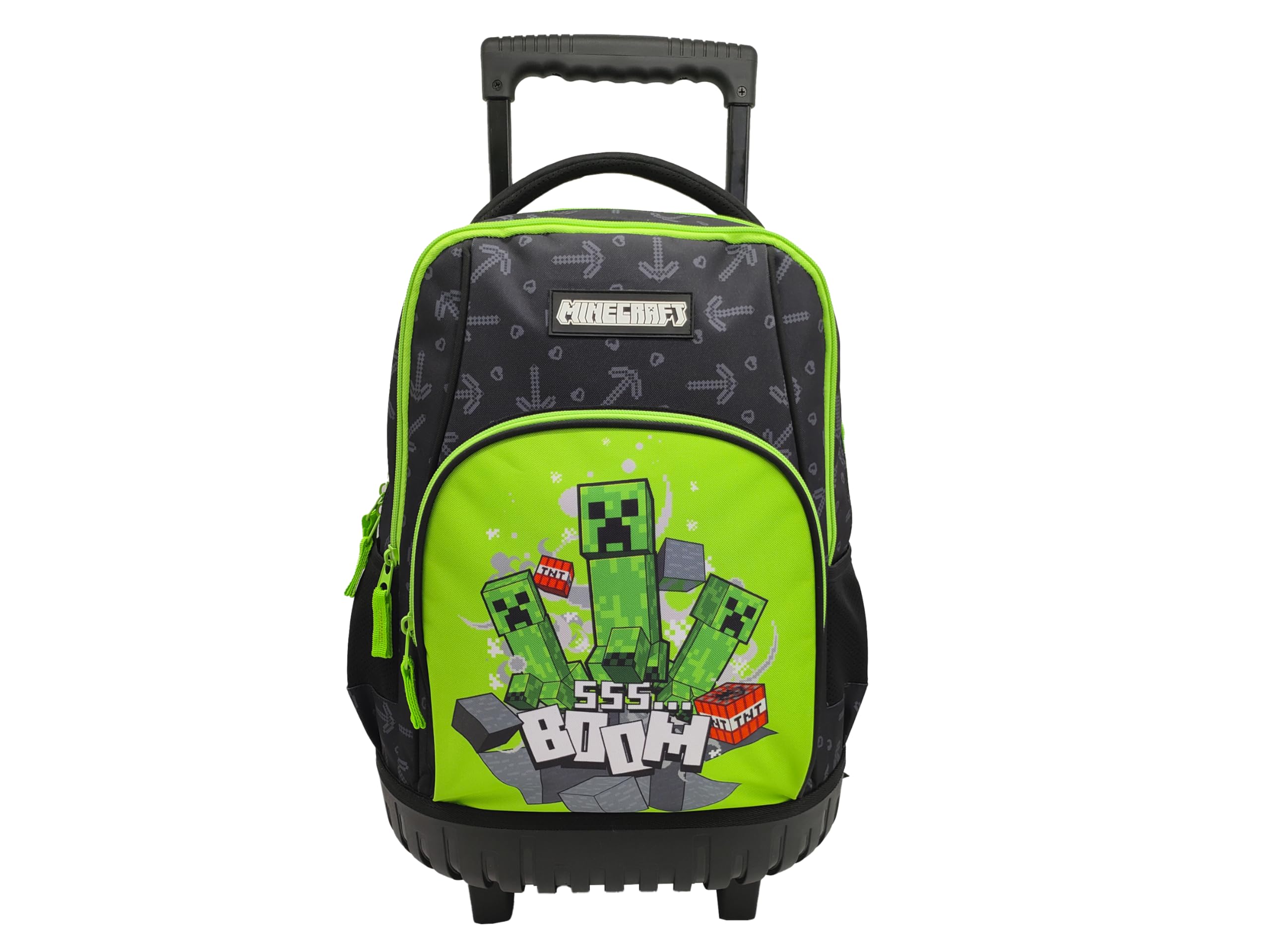Set Trolley Compacto, Escolar, Viaje, 3 Pcs,Lonchera, Estuche, Color Verde, Producto Oficial, Minecraft