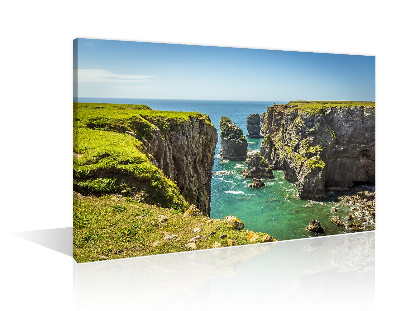 Pembrokeshire Coast Wales Canvas Wall Art Rock Stacks Offshore Wall Paintings 1 Piece Wall Decoration for Living Room Decor Summer Wall Pictures for Bedroom Framed Ready to Hang (16''Wx 24''H)