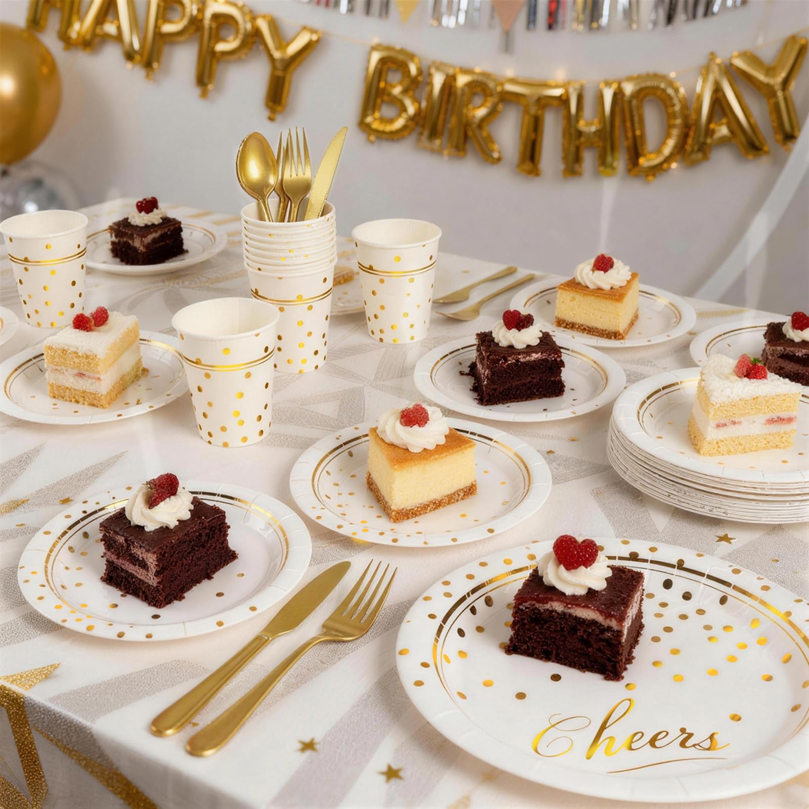 168 Pcs White & Gold Party Plates & Napkins -6
