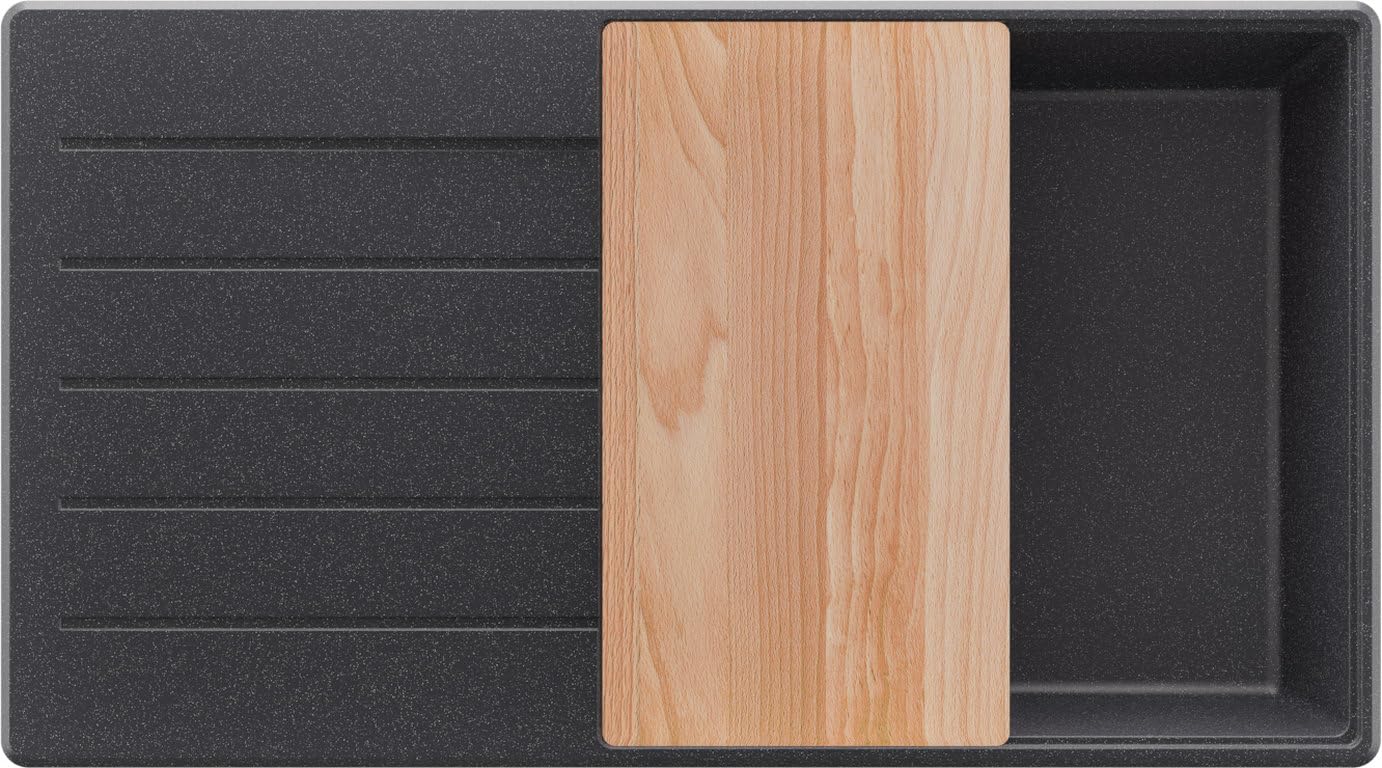 PRIMAGRAN Evier Cuisine en Granit au Meuble 60cm + Kit de Vidage, 90x50cm