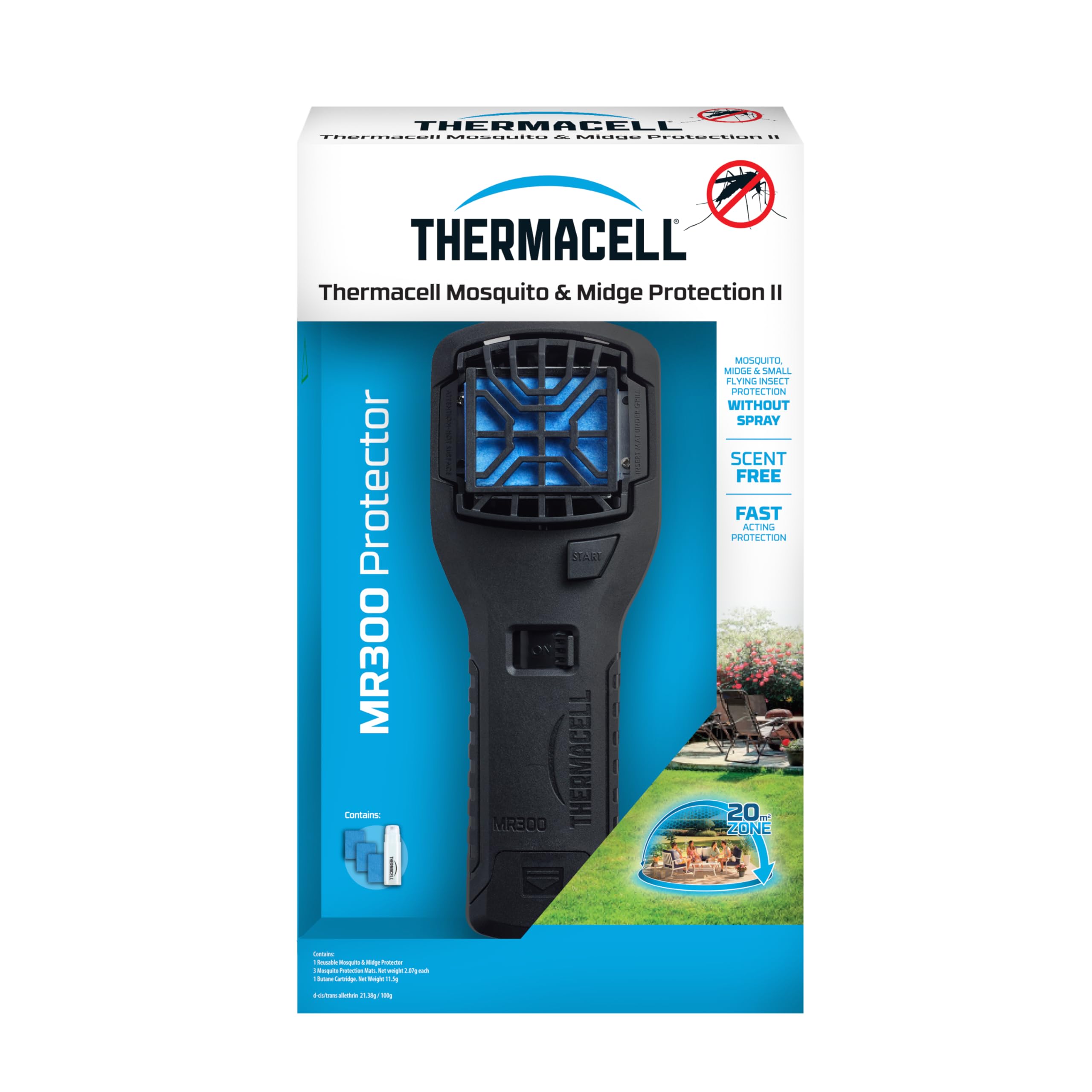 Thermacell MR300 Mosquito and Midge Protector Includes 3 x 4hr Mats and 1 x 12hr Cartridge Easy to Use, Highly Effective DEET-Free No Spray 20 sq m Zone of Protection - Graphite