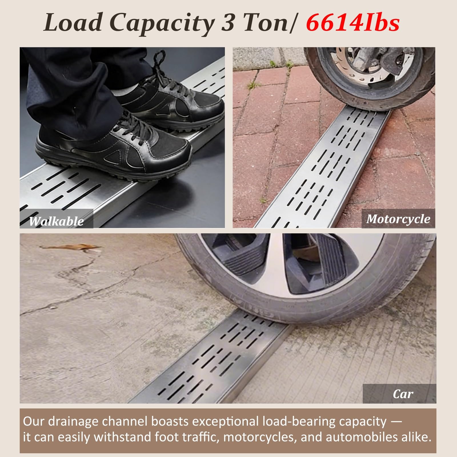 Canaleta de Drenaje Oculta, canaleta de Acero Inoxidable de Alta Resistencia, 2,4 cm de Ancho x 1 m de Largo, Zanja Estrecha para Patio, césped y Pistas Deportivas.