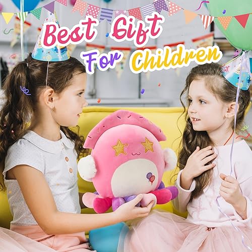 Miniatura 5 de Houwsbaby Almohada de peluche de calamar de fiesta de 12 pulgadas, peluche de pulpo rosa, vida marina del océano, juguetes de animales de peluche de