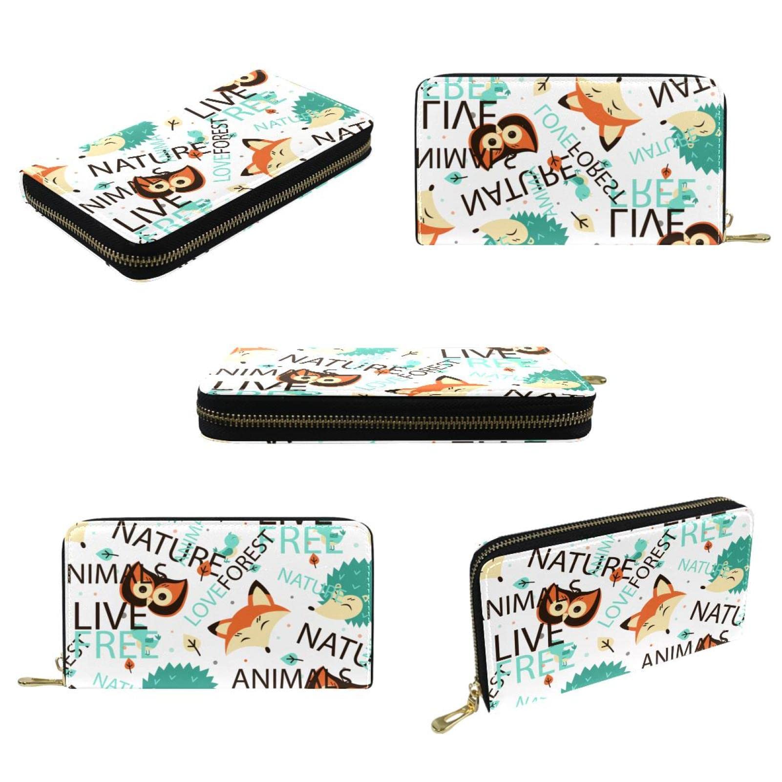 Cartera larga de cuero con cremallera para personalizar las palabras de animales, Varios colores, 20.5x2.5x11.5cm/8.07x1x4.53 in, Classic