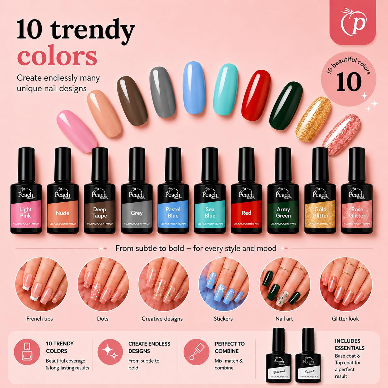 Nagelset mit UV Lampe für Gelnägel | UV Nagellack Set | Gelnägel Starterset | Nagelfräser | Nagelhautentferner | Gel Nägel Maniküre Set | LED UV Lampe | 10 Nagellackfarben | 20x14x8cm