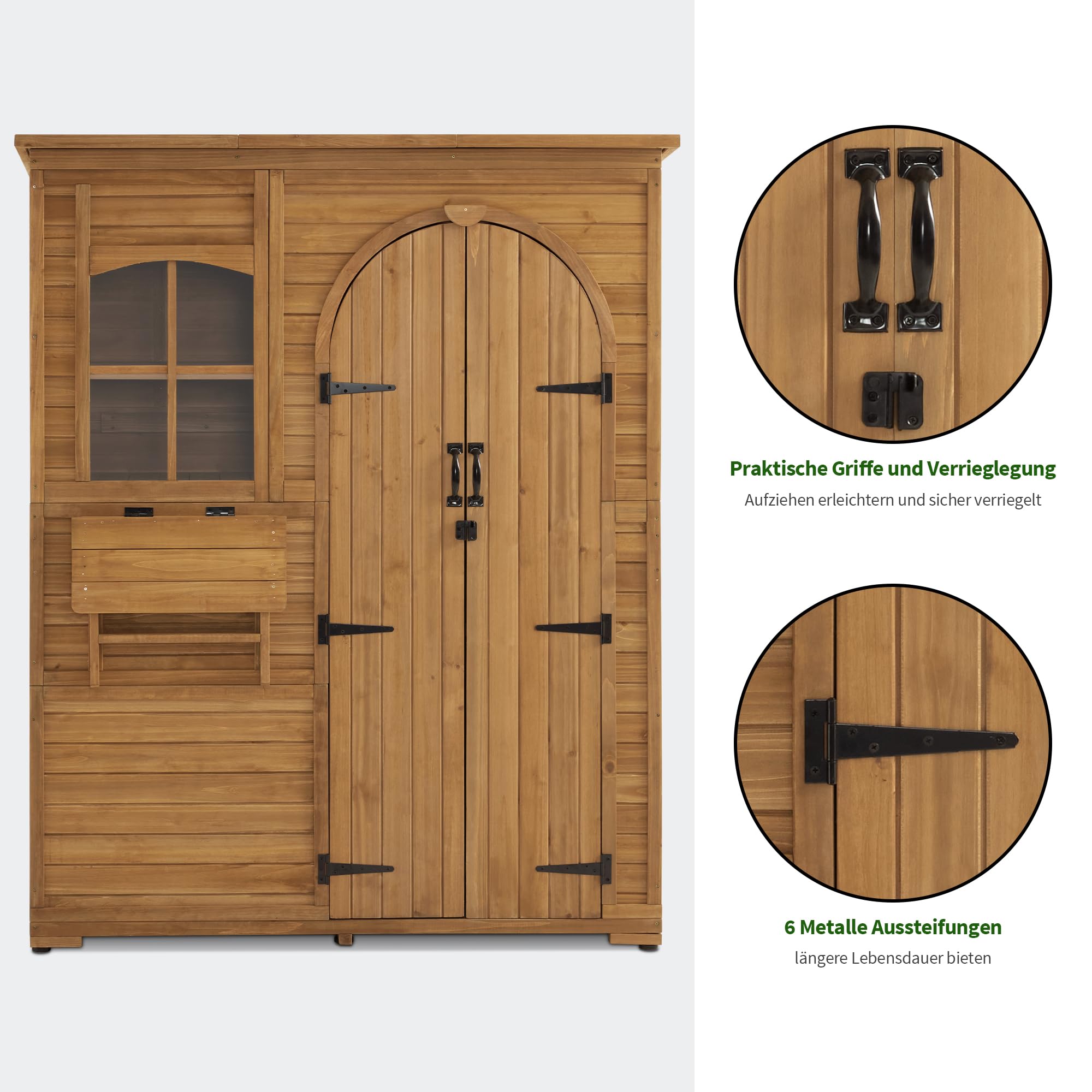 M MCombo Gartenschrank Geräteschuppen Holz Wetterfest 73×144×185 cm Natur