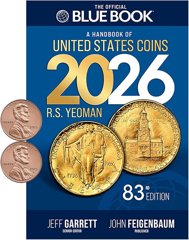 Libro azul oficial de 2026 con edición circulante final del centavo de Lincoln 2025 P, D con lupa de tamaño de tarjeta, manual de monedas estadounidenses, tapa blanda sin circular