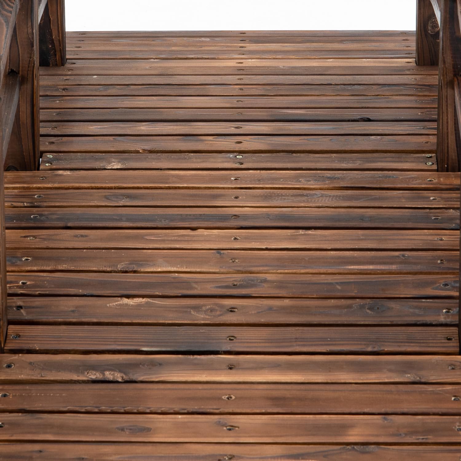Wood Garden Bridge Arc Walkway with Side Railings for Backyards, Gardens, and Streams, Stained Wood