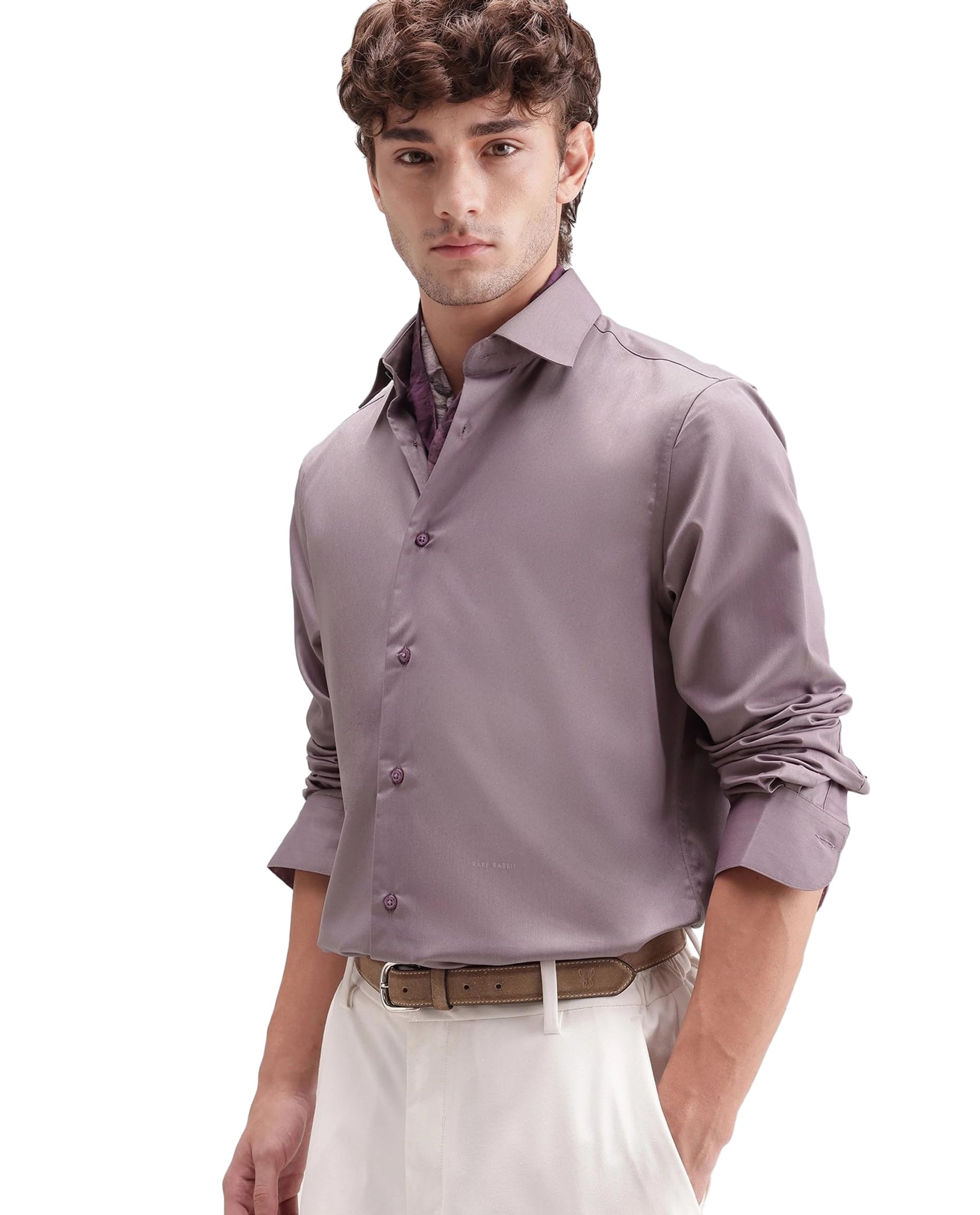rare rabbit Men Regular Solid Black Polyester Blend Button-Down Long Sleeve Shirt | Purple-picture-13