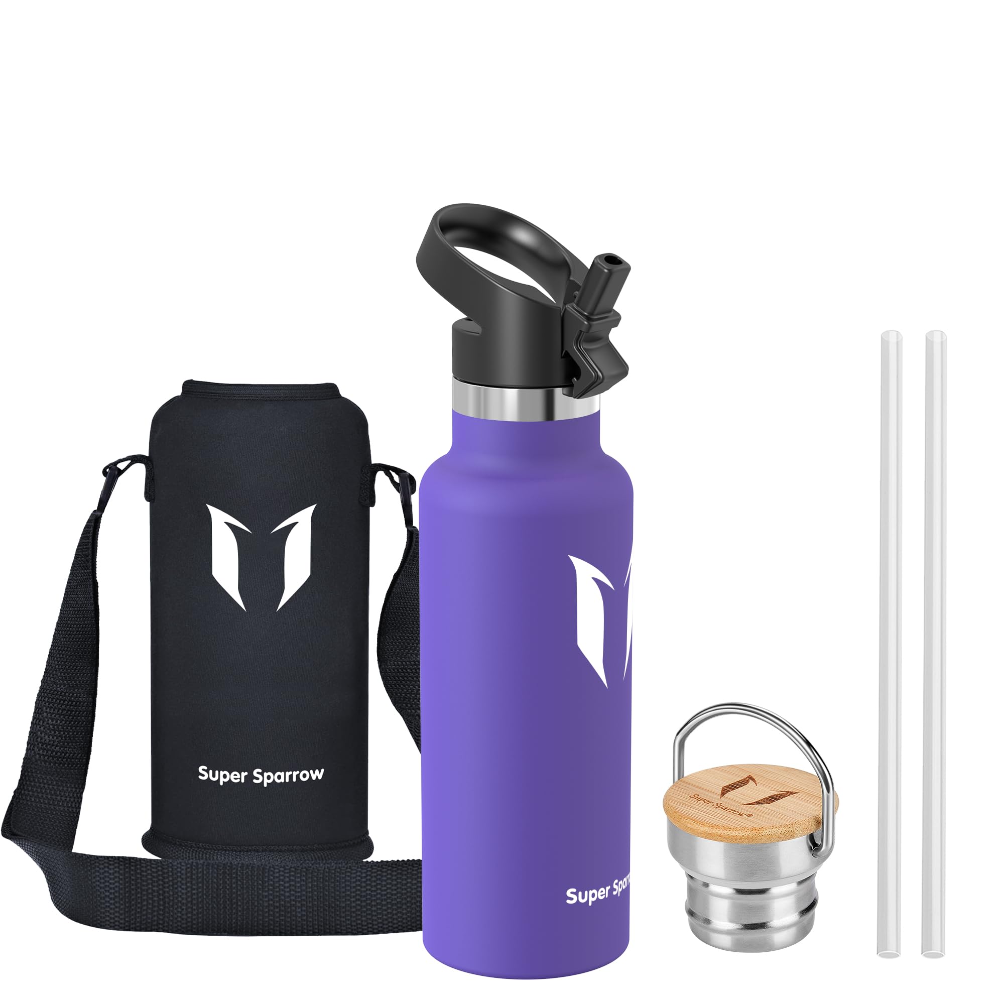 Super Sparrow Borraccia Termica - Bottiglia Termica Senza Perdite - 350ml/500ml/620ml/750ml/1L - Senza BPA Borracce Bambini - Per Scuola, Sport, Campeggio, Palestra, Ciclismo - Con 2 Tappi