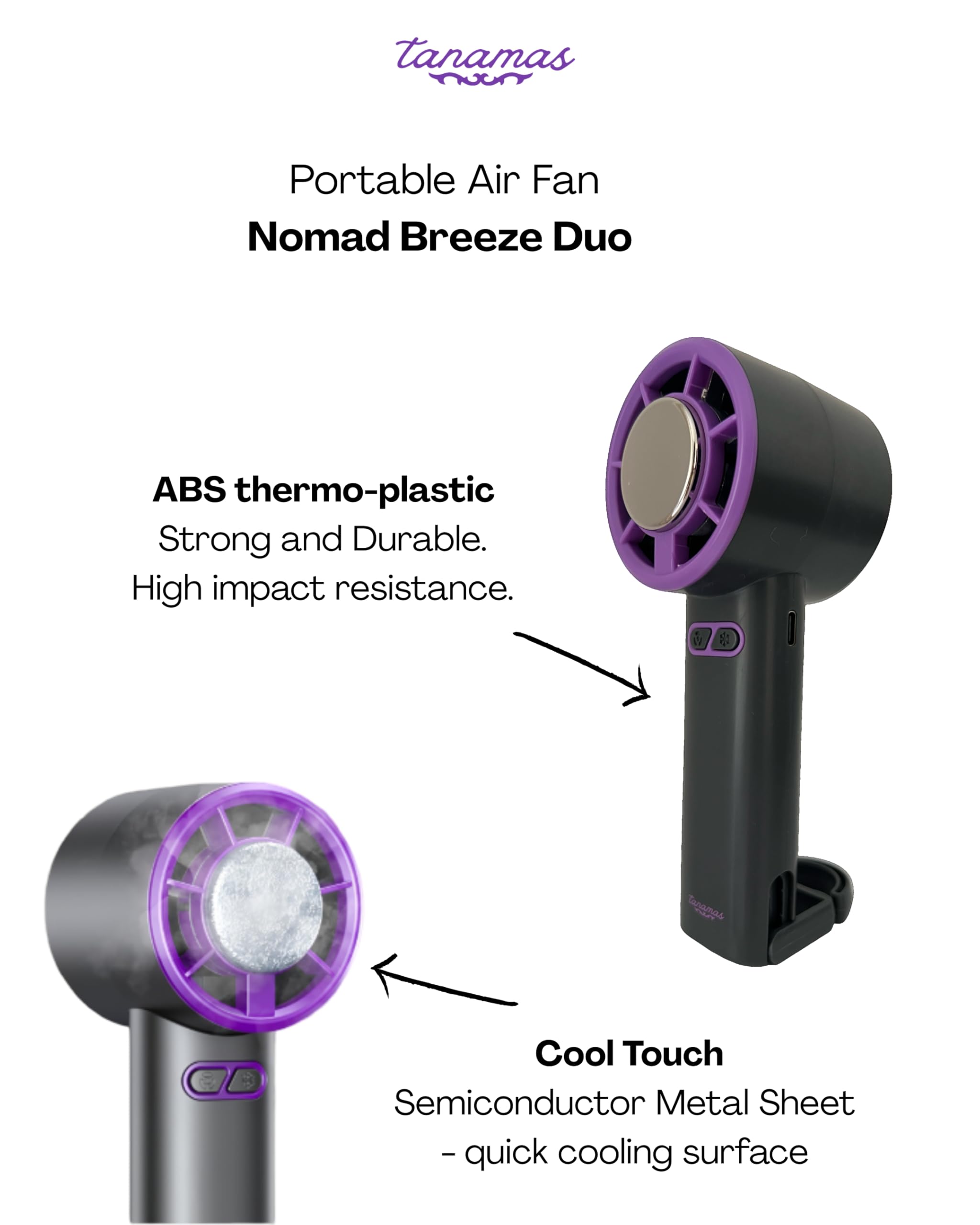 Nomad Breeze Duo Handventilator – Sofortige Abkühlung bei Hitzewallungen | Immer dabei | 8 Std. Akku | USB-C | 5 Stufen | 160g (Anthrazit)
