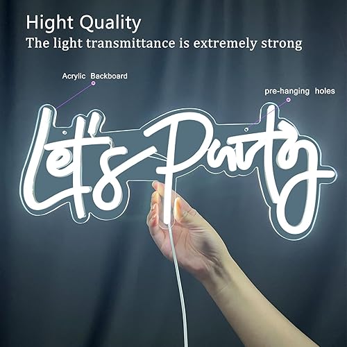 Vista 9 de Rótulo de neón "Let's Party", luces LED de neón para decoración de pared en el dormitorio, luces decorativas de arte para despedida de soltera