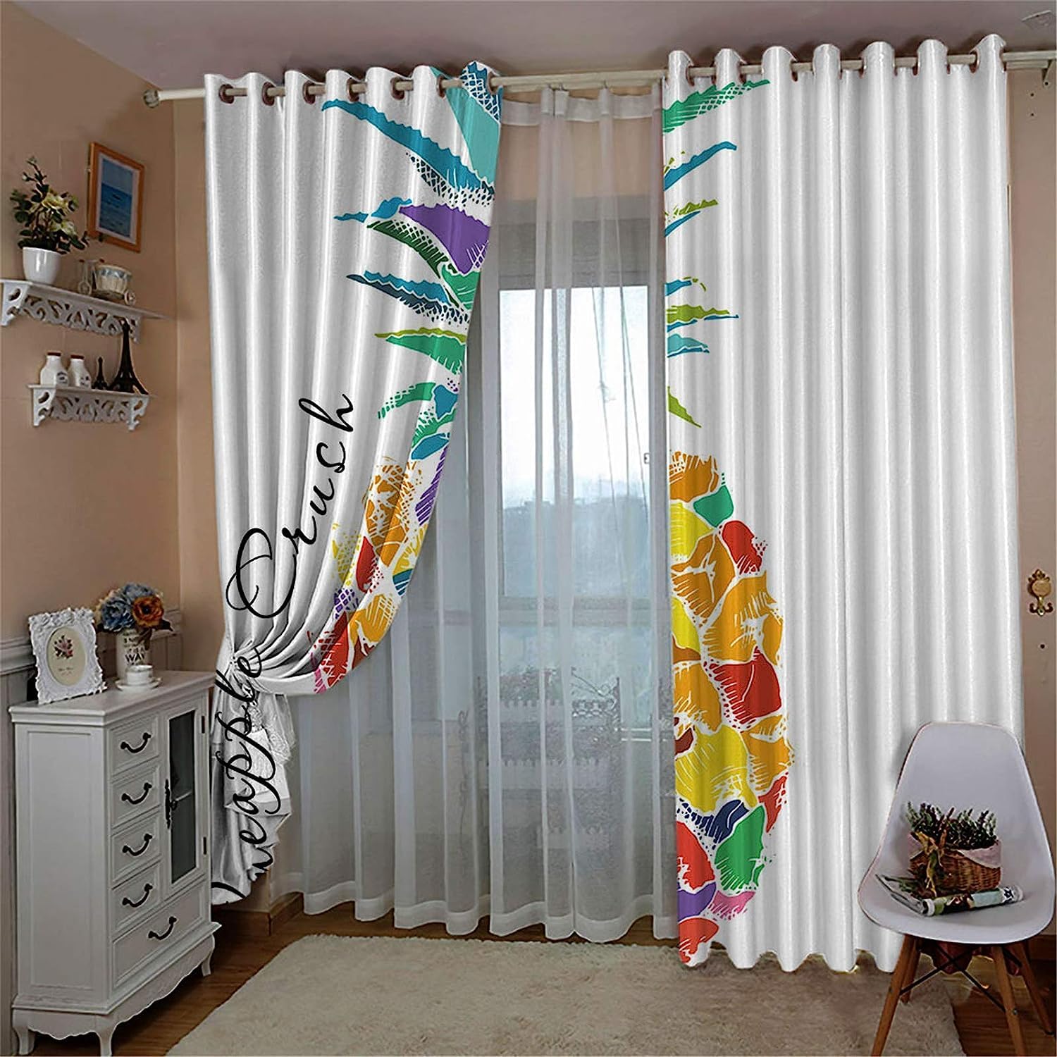 Cortinas Opacas para Ventanas Infantiles 280 x 250 cm piña de Dibujos Animados Cortinas Opacas para Ventanas Infantiles 3D Patrón Cortinas Salon Dormitorio Moderno Reduccion Ruido Cortinas