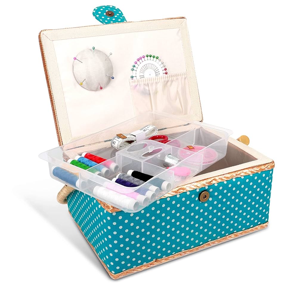 Navaris Sewing Box with Accessories - Sew Basket with
