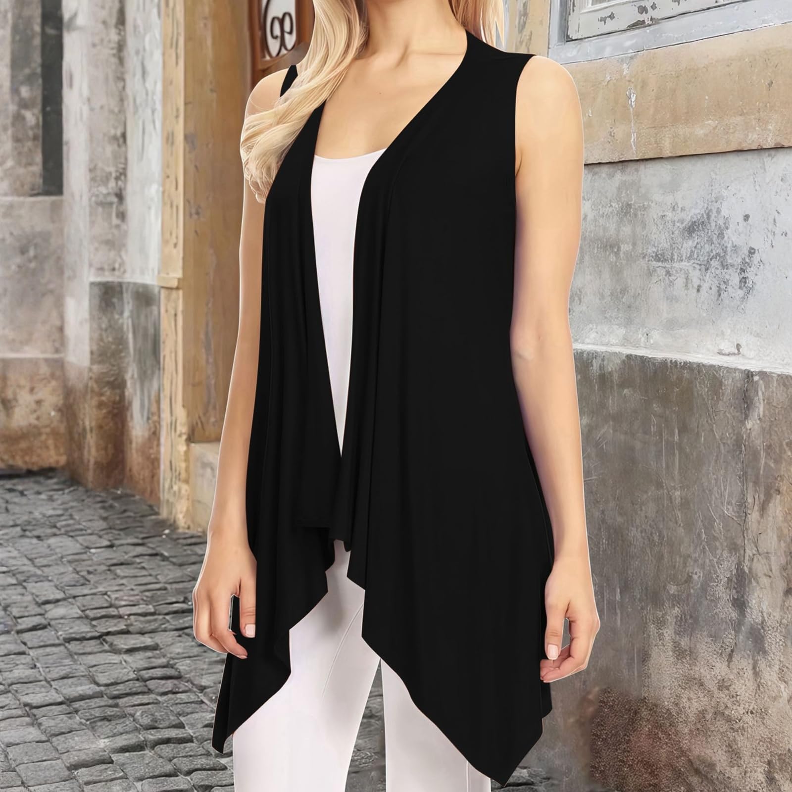 Gilet Femme Long Ete Leger Sans Manches Chic Cardigan Respirant Vêtements Nettoyage Du Sol Loungewear Plage Bolero