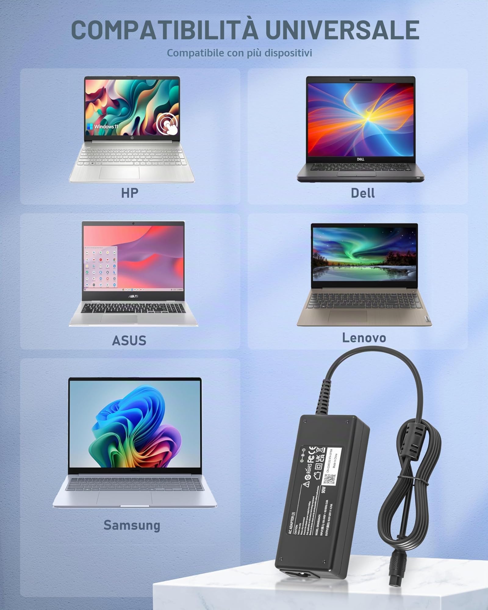 90W Alimentatore Universale Caricatore PC Portatile per HP ASUS Acer Dell Sony Samsung Fujitsu Gateway MSI Medion Notebook Ultrabook Chromebook Adattatori
