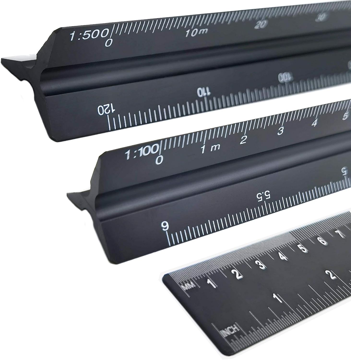 QISF 3 Pack Metal Scale Ruler for Architects & Engineers,30cm Aluminum