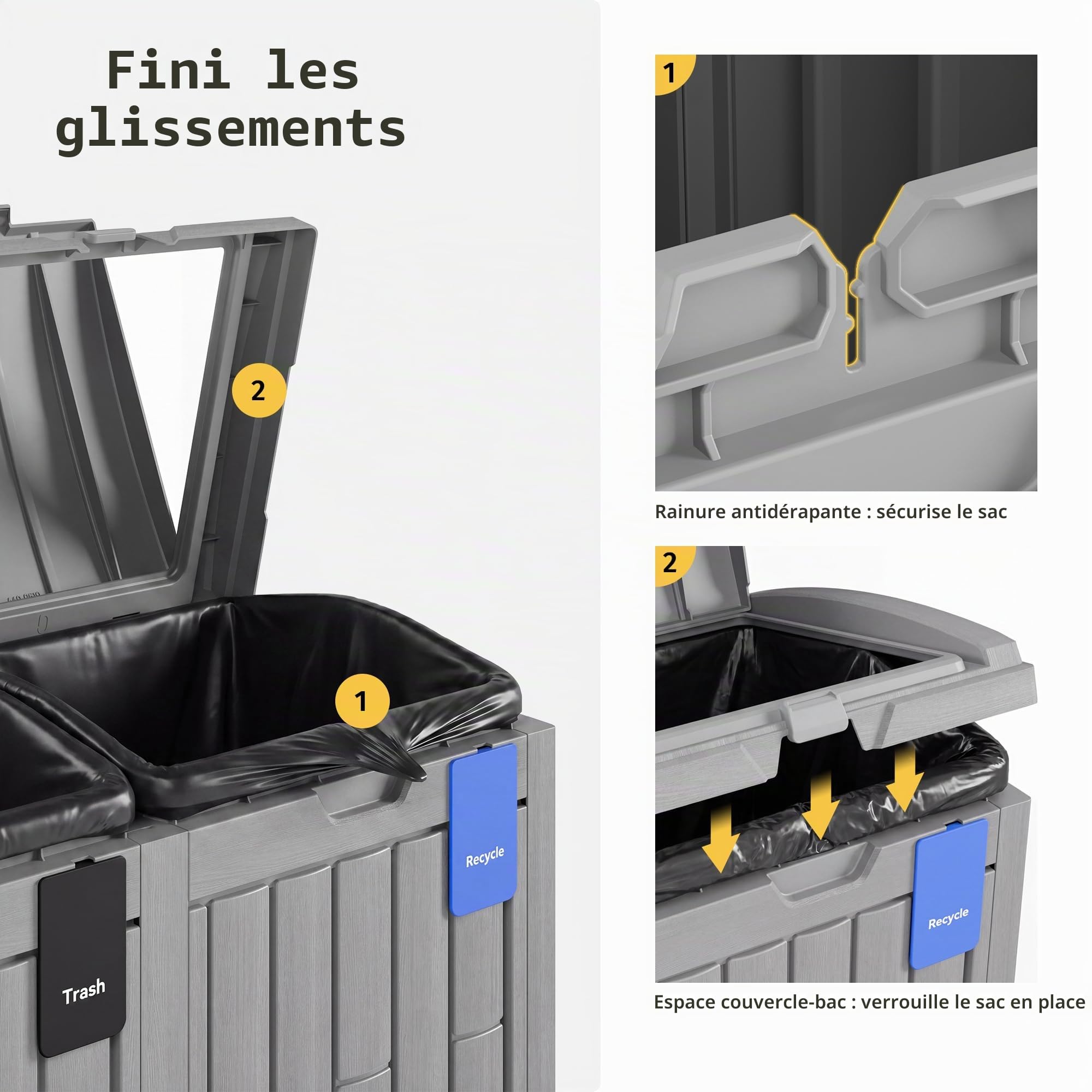EAST OAK Poubelle d'extérieur de 280 litres | Poubelle en résine imperméable avec Couvercle à étages et Plateau d'égouttement | Poubelle extérieure pour terrasse | Cuisine, arrière-Cour et terrasse |