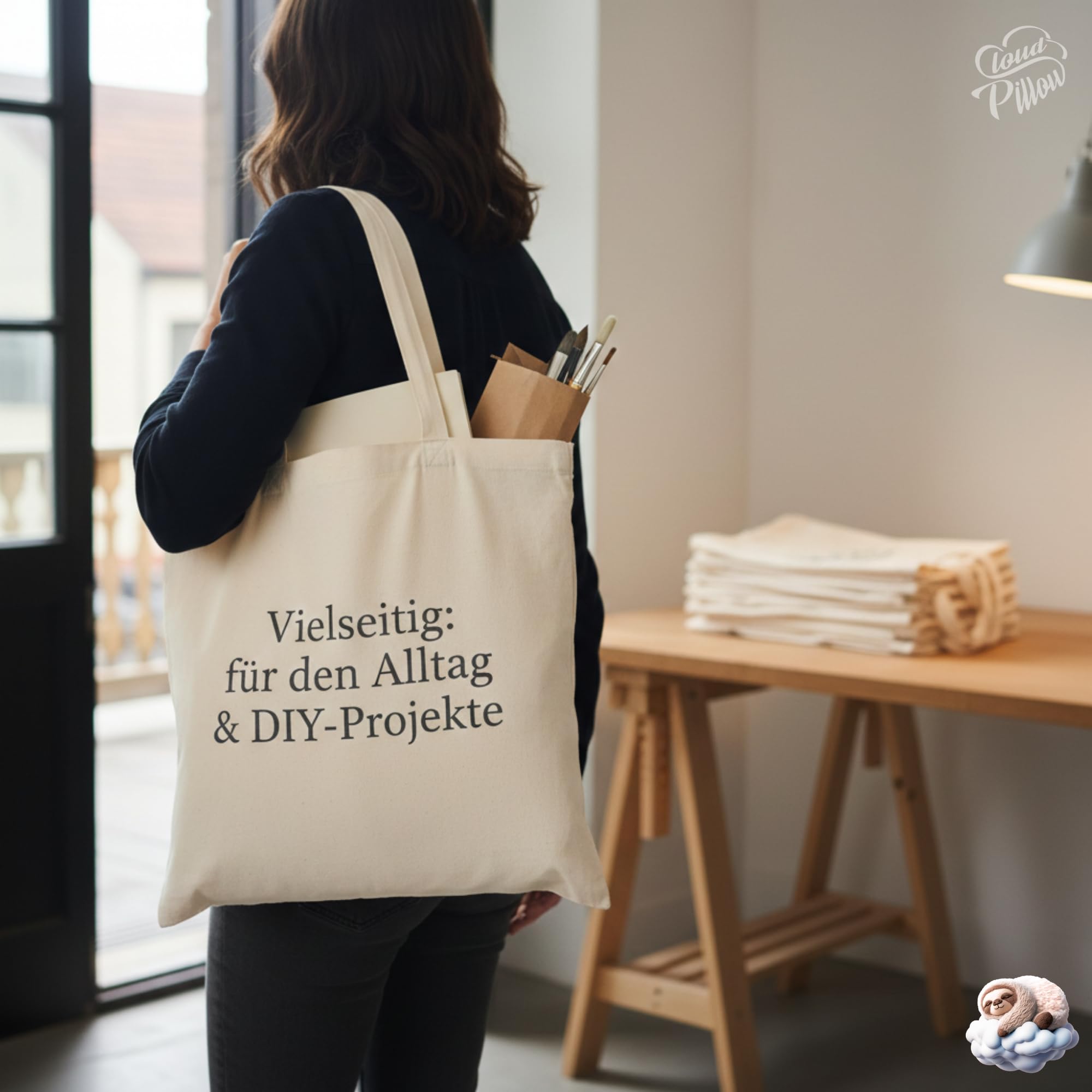Cloud Pillow Baumwolltasche 38 x 42 cm – Einkaufstasche aus 100% Baumwolle mit 144 g/m², ca. 70 cm langen Henkeln, unbedruckt für DIY, praktisch für Alltag, Uni und Büro, OEKO-TEX Standard 100