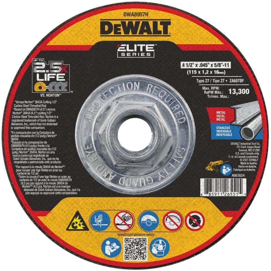 DEWALT DWA8957H 4-1/2" x .045" x 5/8"-11 XP Ceramic Small Hub Cuttin Wheel Type 27