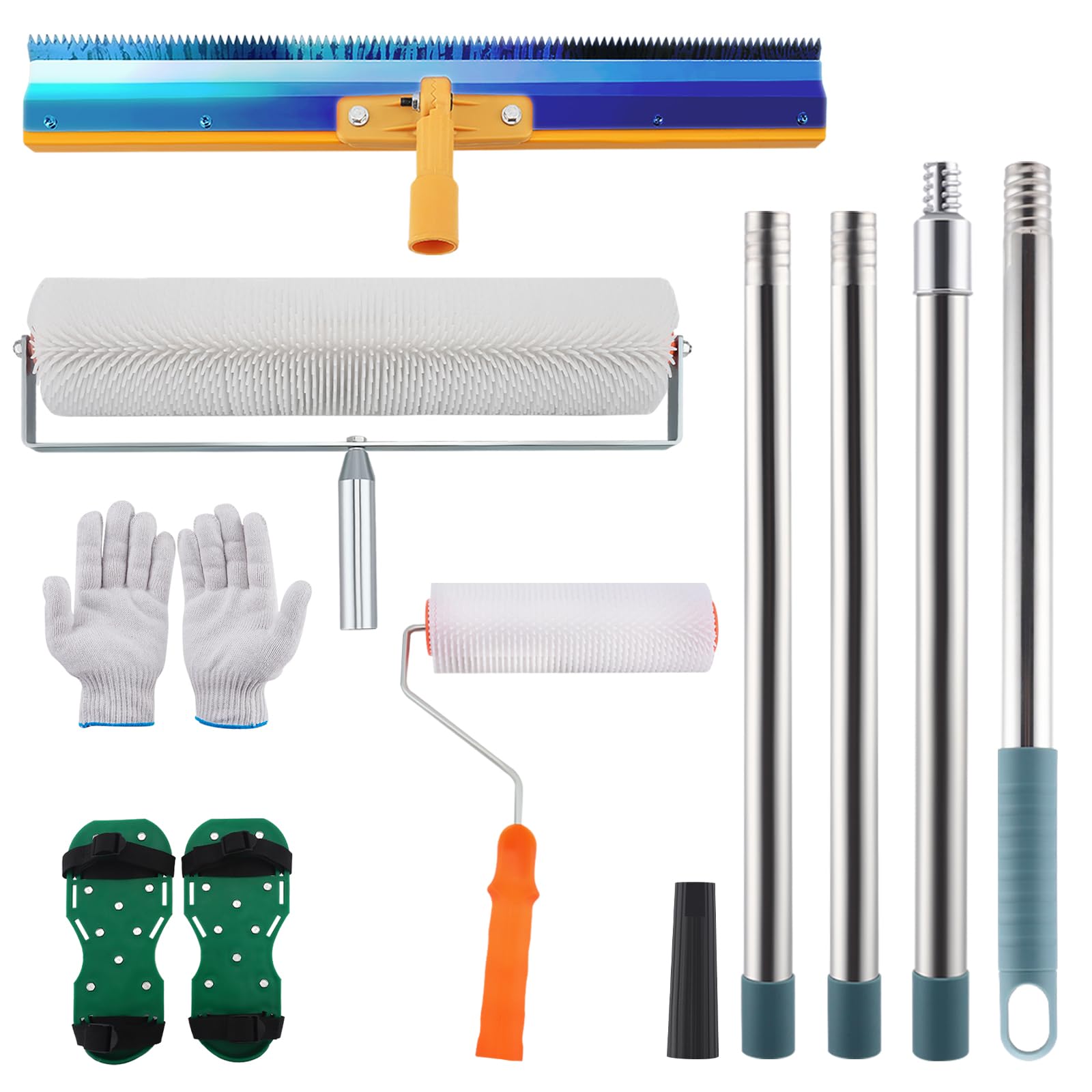 Rouleau à pointes auto-nivelant avec rouleau à pointes, lame dentelée en acier inoxydable, rouleau à peinture, chaussures à pointes, poteau d'extension de rouleau de 160 cm, outils de décoration pour