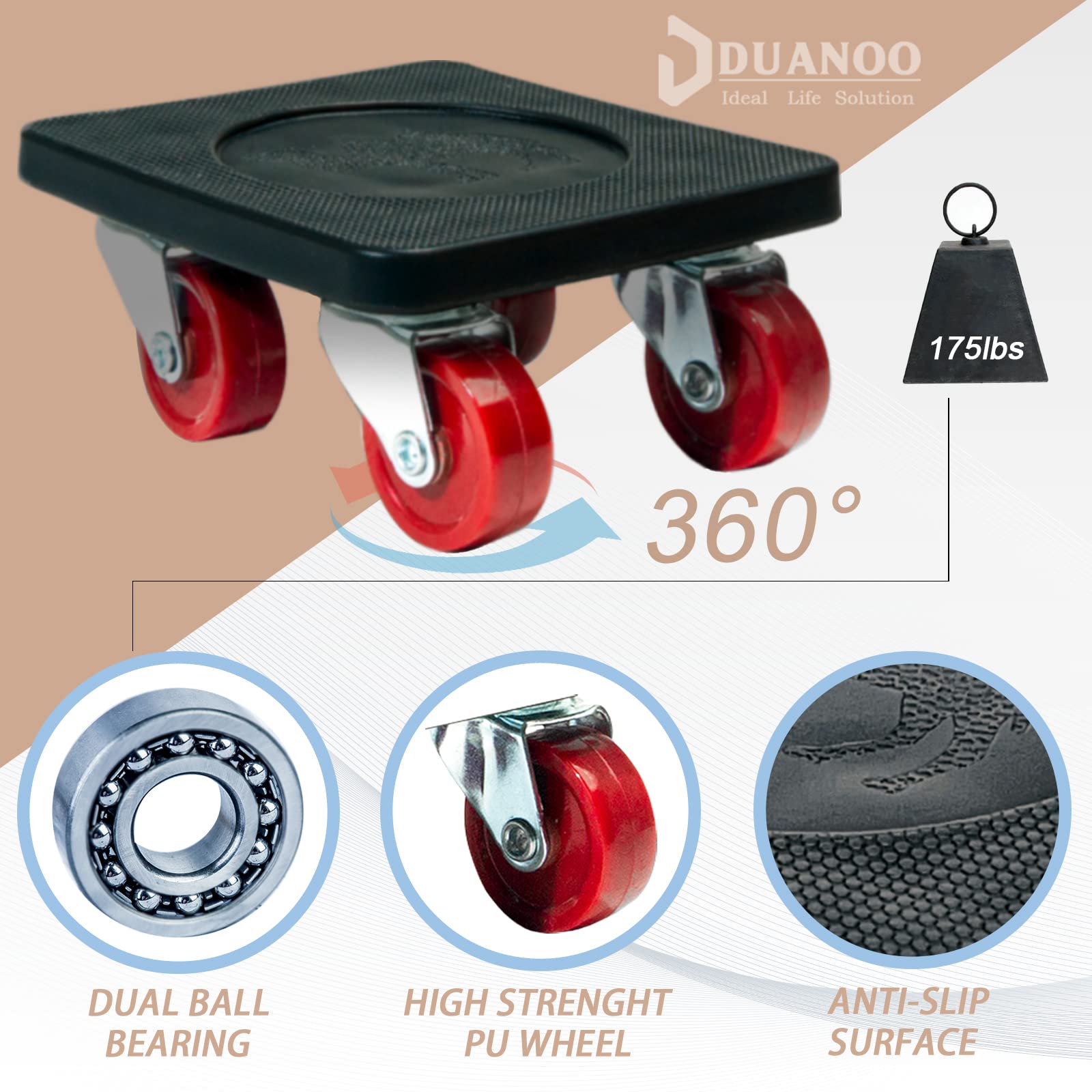 kit de déplacer Meubles, lève Meubles Lourds avec Tige d'extension, roulettes durables à Rotation de 360°, Charge 400kg, Déplacement de réfrigérateur, canapé, lit, Armoire, etc.