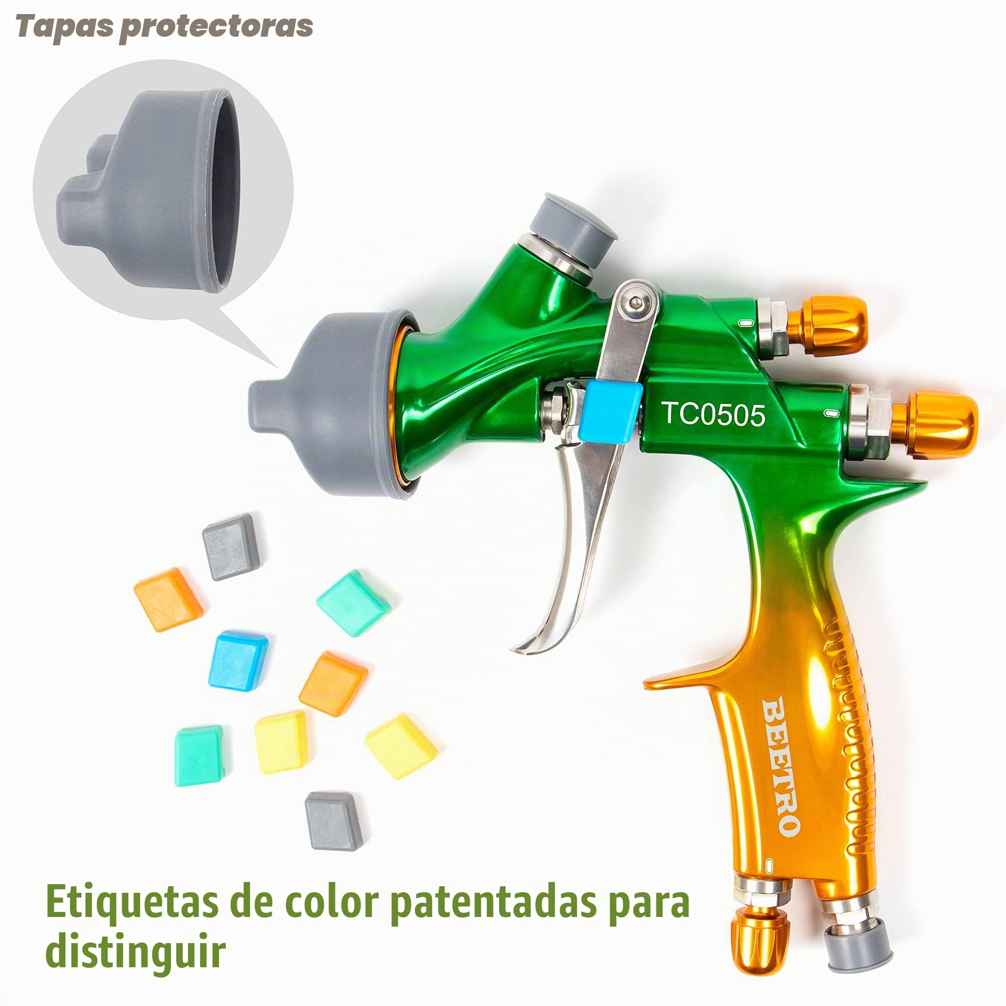 BEETRO Pistola de Pintura HVLP Profesional para Automóviles, 280-320mm Ancho Patrón de Pulverización, 1.3/1.4mm Boquilla, 600ml Capacidad 14CFM 29-32psi