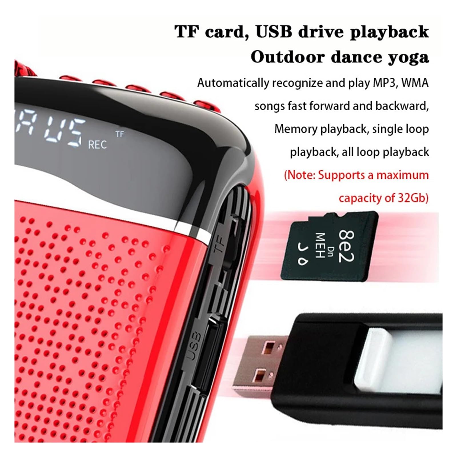 Amplificatori Vocali Wireless Cablati/2.4G Microfono 5.0 Altoparlante Insegnante Scuola Guida Turistica 20W Radio FM Portatile Megafoni per l'Insegnamento(Red-2.4G Wireless)
