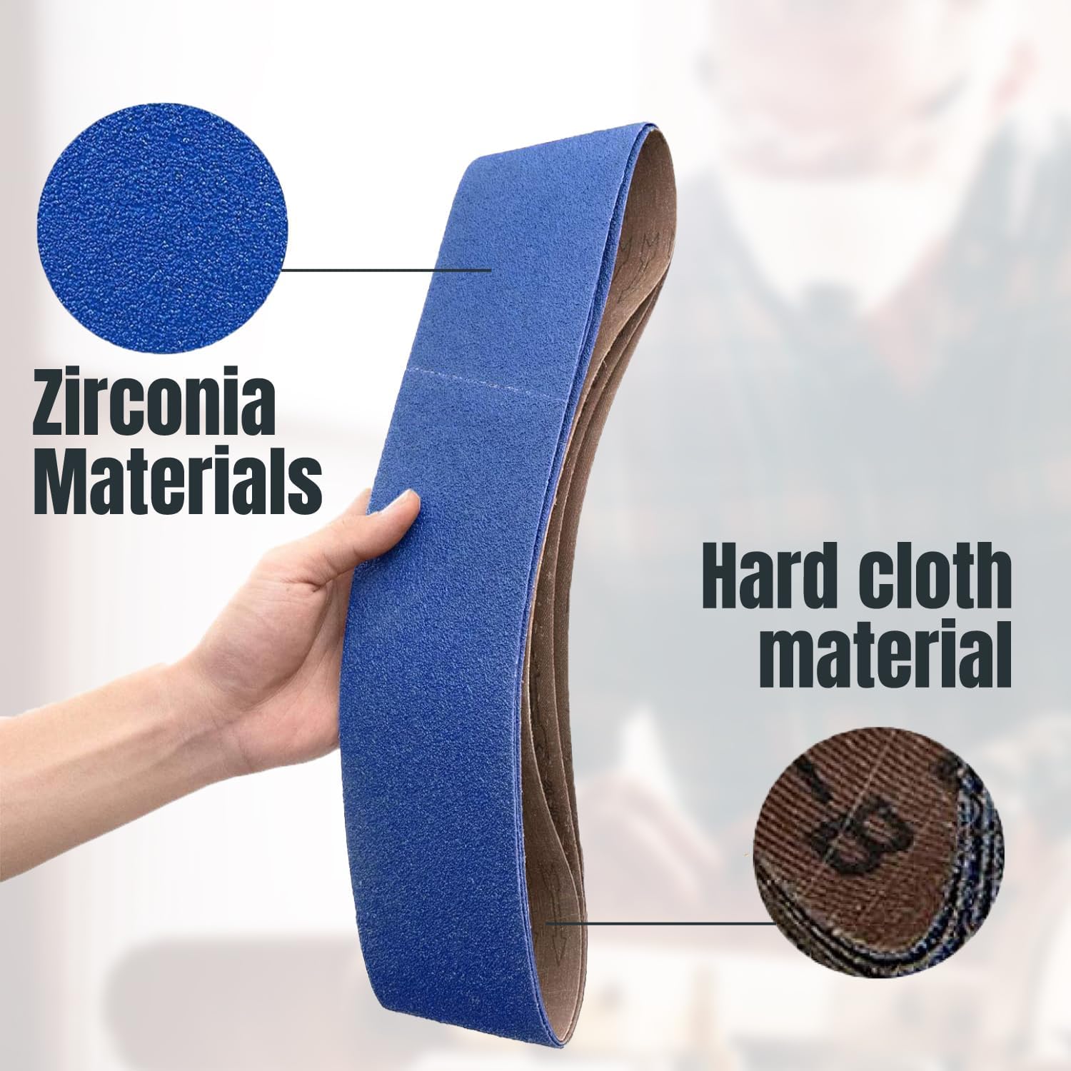 POWERTEC 443622Z Nastri abrasivi in zirconia, 10 x 91 cm, 3 pezzi per ciascuna grana 24/60/120, 9 pezzi, assortimento di nastri abrasivi per levigatrice da banco, levigatrice a nastro e a disco,