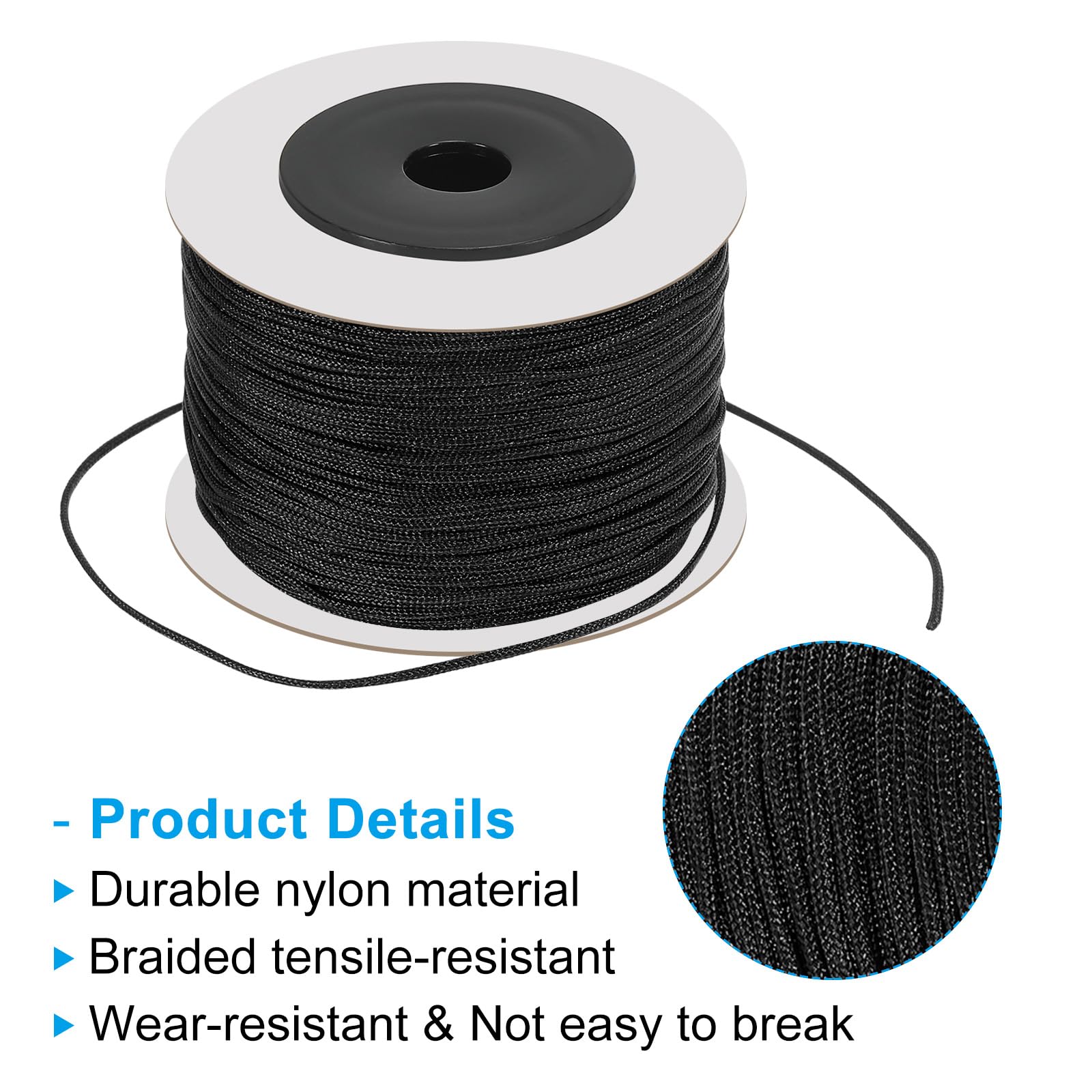 PATIKIL 87 Yard Nylon Satin Cord 1 mm Beading String Braided Rope Black, 1mm x 87 Yard - Image 4