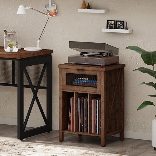 Miniatura 4 de BON AUGURE Soporte para tocadiscos con almacenamiento de vinilo, mesa auxiliar con capacidad para hasta 160 álbumes, soporte giratorio marrón para