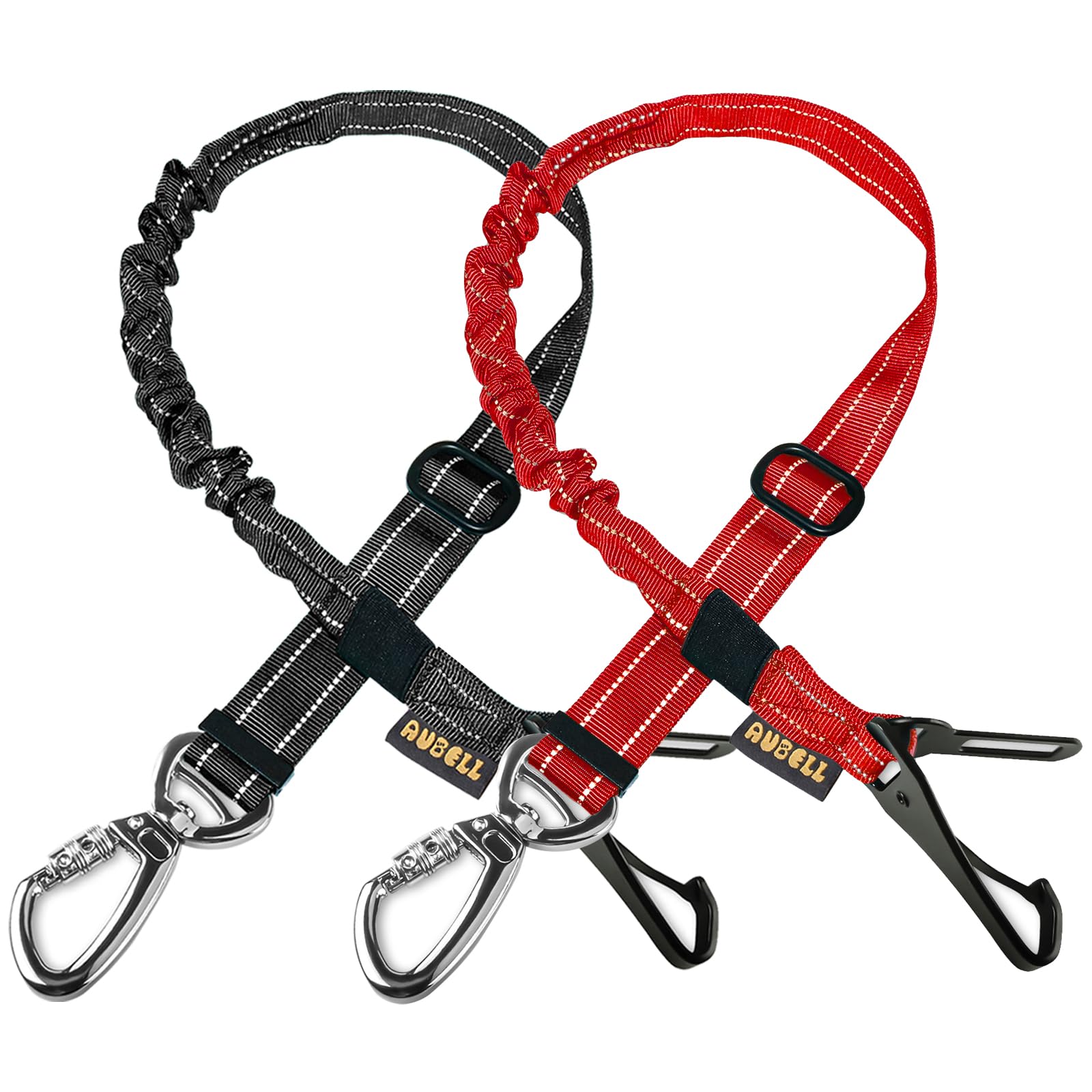 AUBELL 3-in-1 Dog Seat Belt, Black+Red, Sporty Style, Dog Seat Belt, 25-32 Size, 3-in-1 Attachment, Elastic Buffer Design