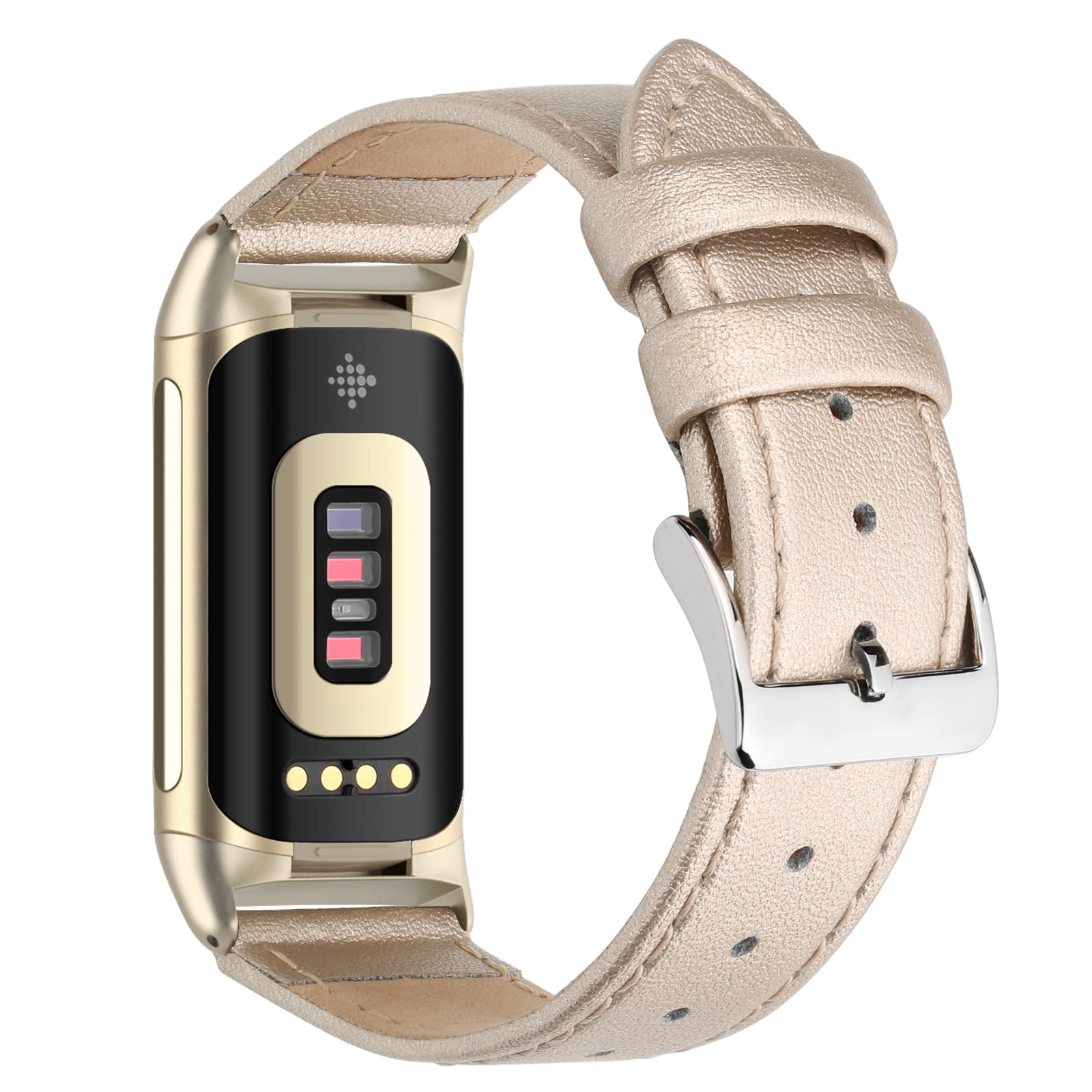 Tuocal Genuine Leather Strap Compatible with Fitbit Charge 5 Strap for Women Men Soft Breathable Genuine Leather Replacement Sport Wristband for Fitbit Charge 5 Activity Tracker - Image 2