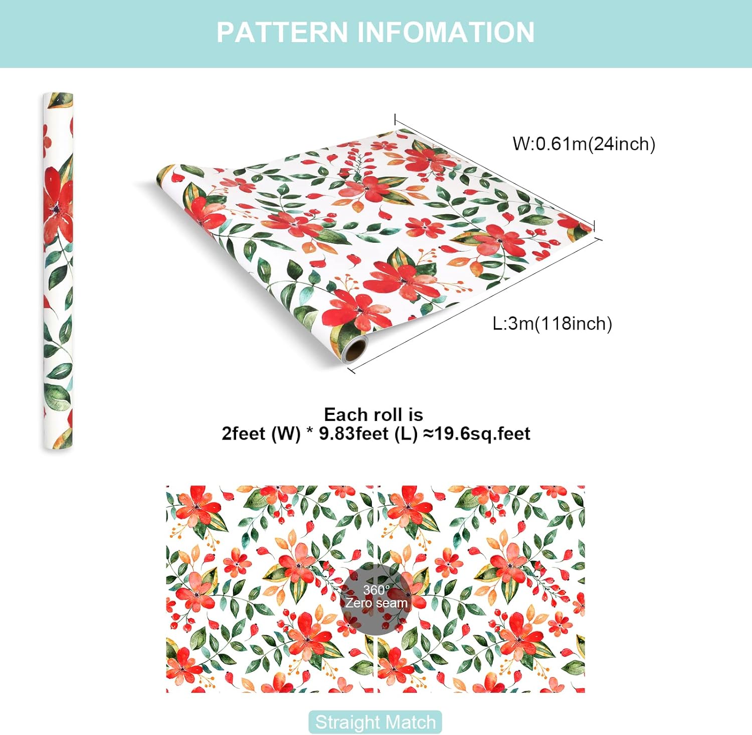 Red Green Floral Wallpaper Peel and Stick Botanical Leaf Flower Wallpaper for Bedroom Laundry Room Walls Covering 24"x118" Removable Red Decorative Floral Contact Paper for Cabinets Drawers