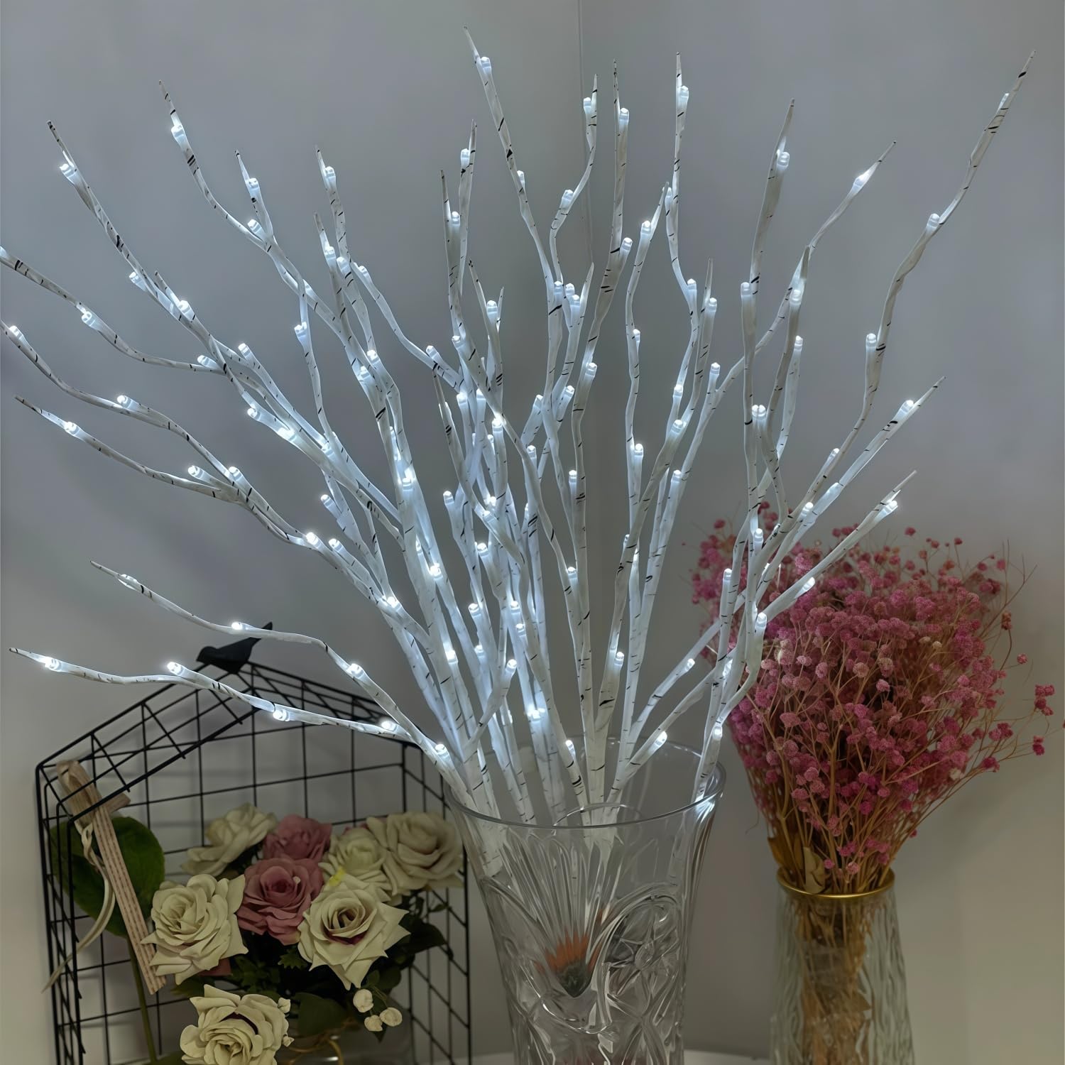 6 PCS LED Illuminated Branch Branches 120 LED Beads Warm White Color Battery Operated Decorative Branch Lights for Vase Bedroom Restaurant Coffee Bar Library Party Photo Background
