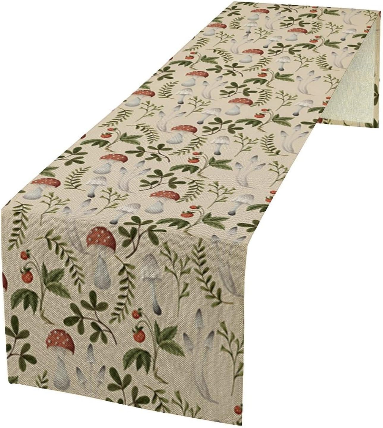 Mushroom Table Runner,Vintage Rustic Boho Botanical Plant Print Tablerunner for Home Kitchen Dining Coffee Table Indoor Outdoor Party Decor 13x120in