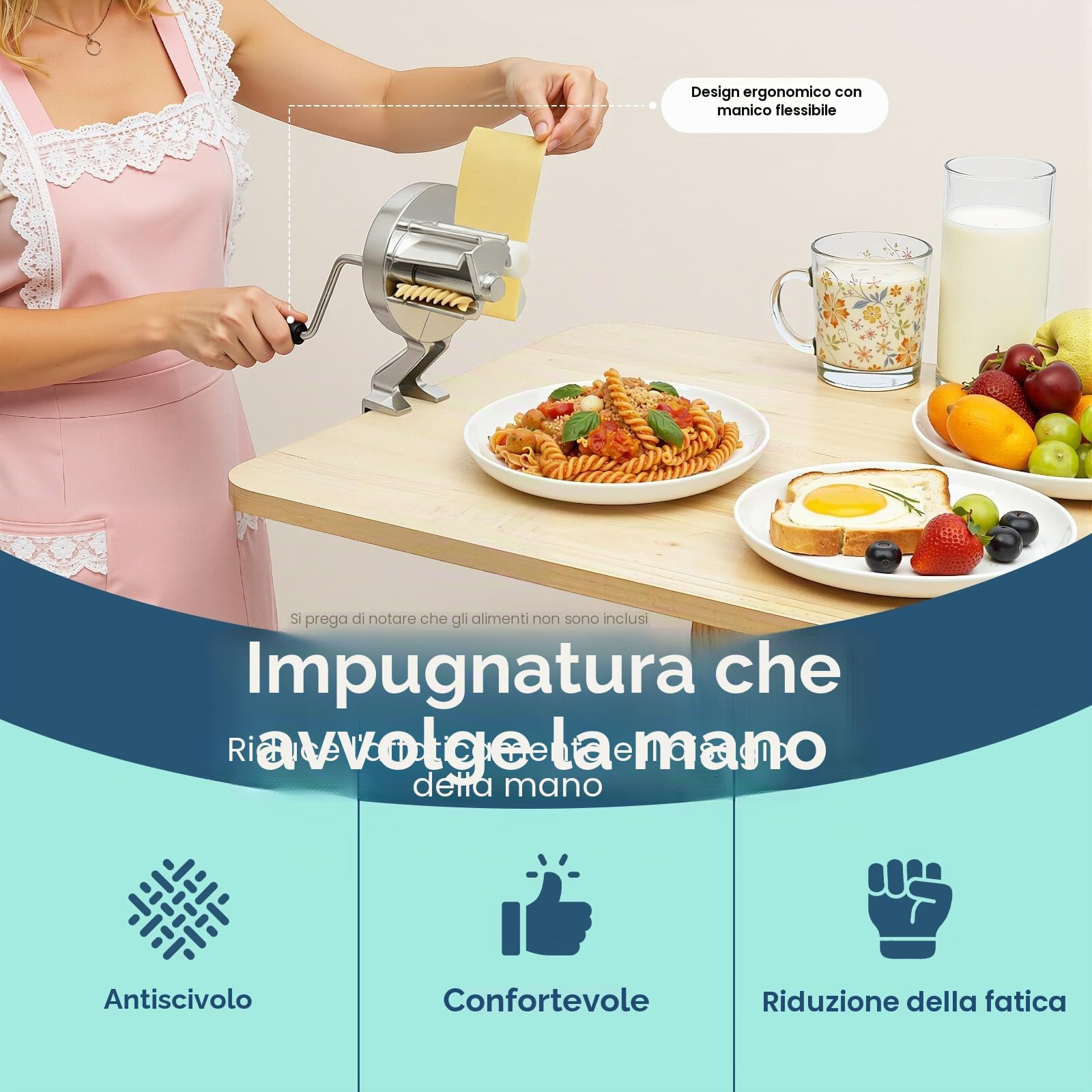 Macchina per Cavatelli, macchina manuale per gnocchetti con manovella e rulli, macchina per pasta da cucina in lega di alluminio fissabile per gnocchetti e conchiglie, argento
