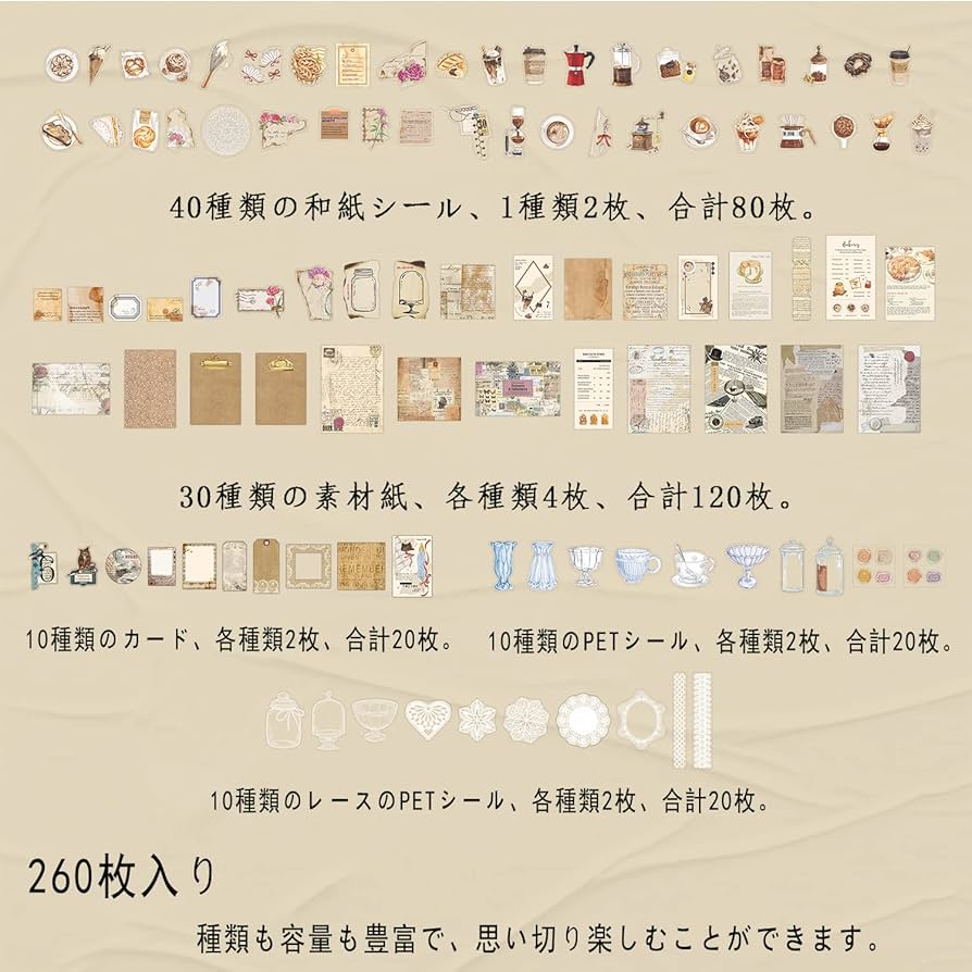 Amazon.co.jp: YOVOY 260枚 大容量 コラージュ 素材 シール
