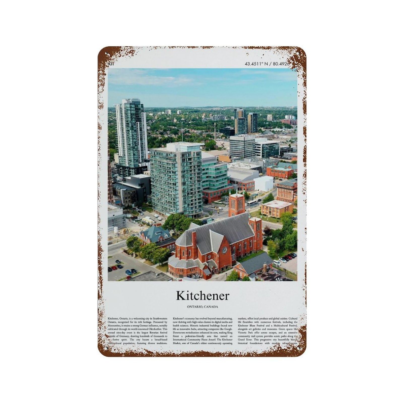 xiaoxiaoshen Kitchener Ontario, Canada City Scenery Wall Decor Art Metal Tin Poster Modern Home Decor Art Home Bar Shop Decorations Vintage Sign 30x20cm
